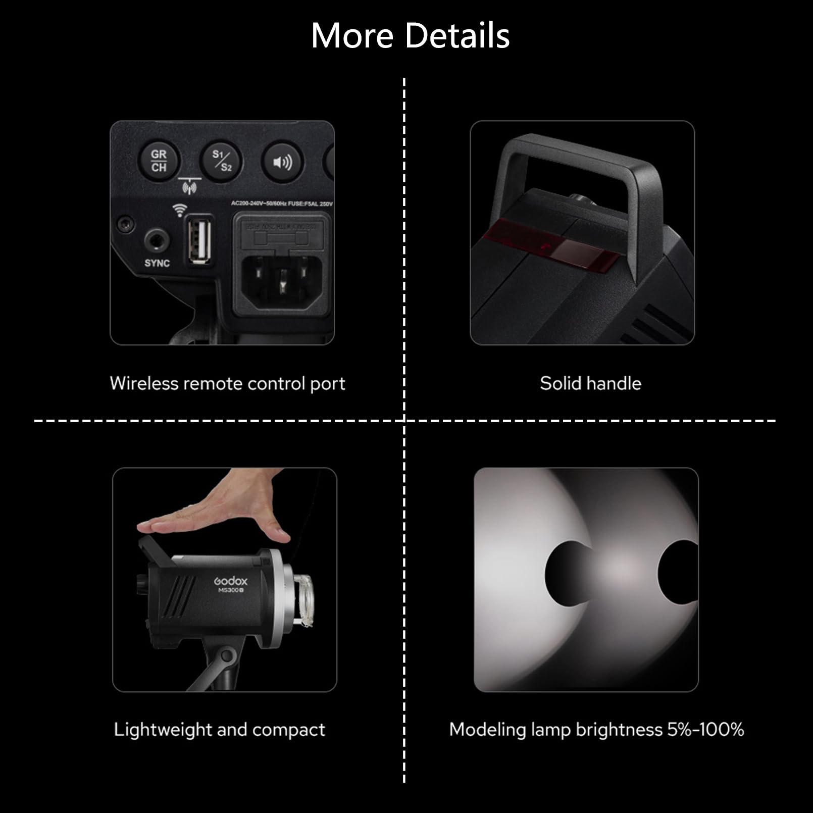 Godox MS200-V 200WS 2.4G Wireless Remote Control and Lightweight, Compact and Durable Studio Flash, 0.1～1.8S Recycle Time, 5600±200k Color Temperature