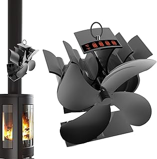 Ventilador de estufa alimentado por calor, indicador de temperatura integrado, ventiladores de chimenea de 4 aspas, diseño...