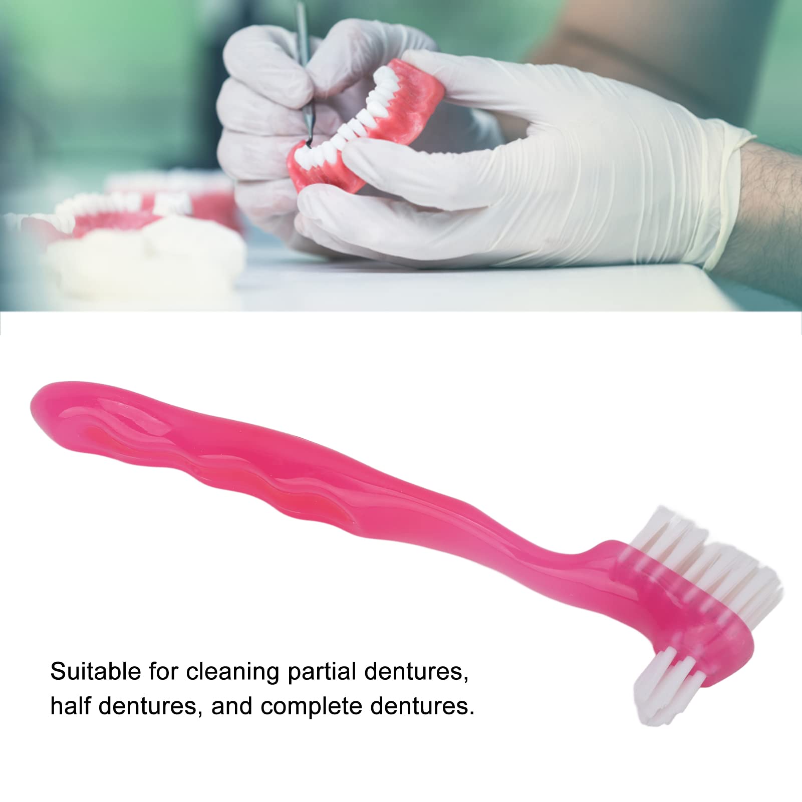 Brosse de Nettoyage pour Fausses Dents, Brosse à Dents Portative pour Prothèses Dentaires pour Personnes âgées, Cadeau de Brosse pour Prothèse Dentaire pour élimination de la (Rose)