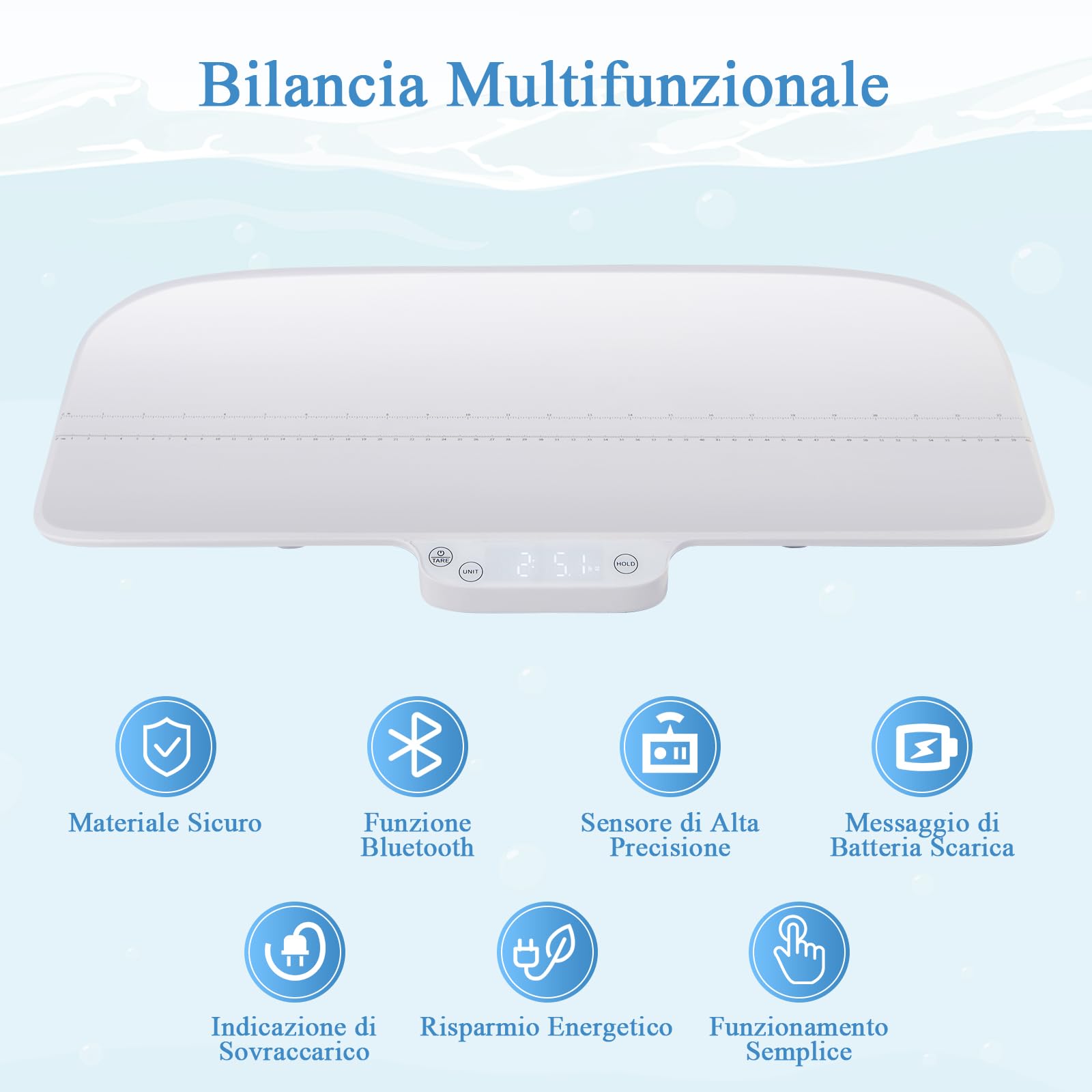 GYMAX Bilancia Digitale per Neonati, Bilancia Intelligente con Funzioni Hold & Tare, Display a LED, Bilancia Multifunzione per Animali Domestici, Peso Massimo 30 kg (con Bluetooth)
