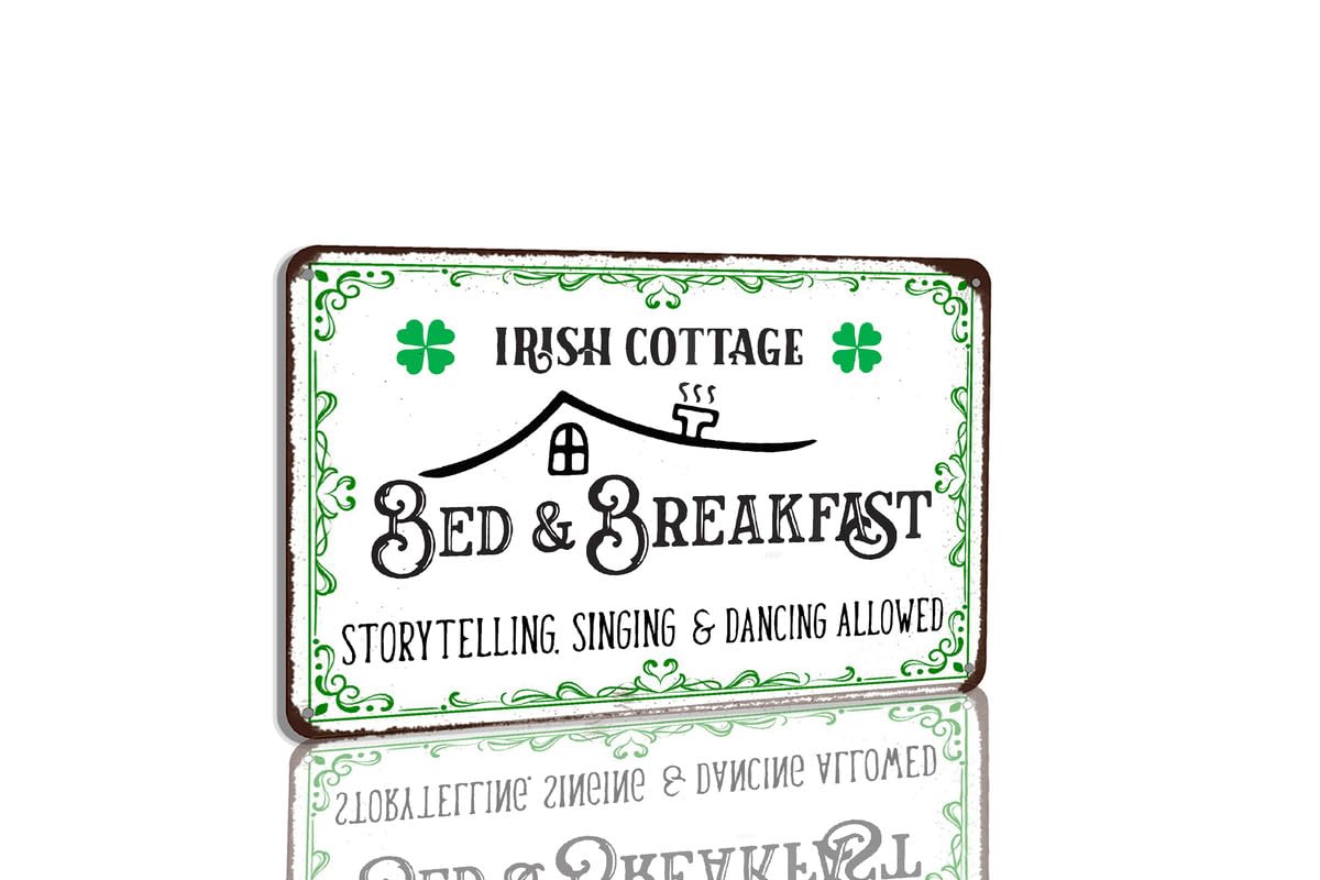 SMAZDFXX Irish Cottage Tin Sign Bed Breakfast Vintage St Patricks Day Lucky Home Art Wall Decor for Front Door Farmhouse Restaurants Cafes Bars 12"x16"