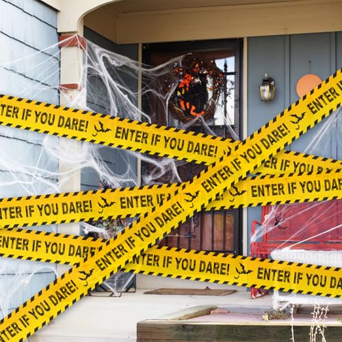 Halloween Decor Caution Tape - Yellow and Black Enter If You Dare Caution Tape, 3 Inch x 82 Ft Spooky Halloween Bat Warning Tapes for Halloween Indoor Outdoor Decorations Party Supplies Favors Decor - image 6