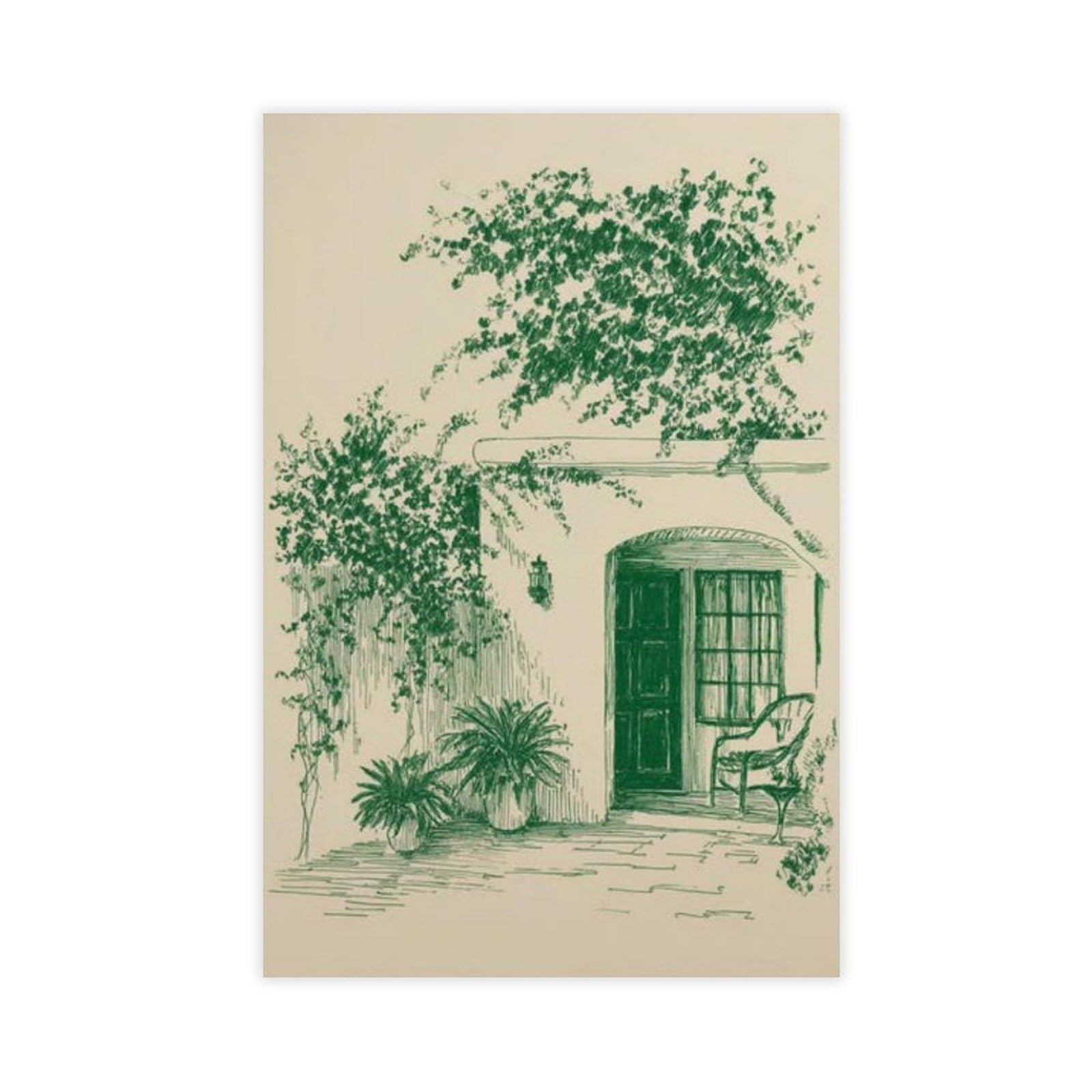 Lxwnze Silver Bougainvillea Courtyard,Mediterranean Garden Art (1) Canvas Poster Bedroom Decor Landscape Office Room Decor Gift 24" L X 36" W