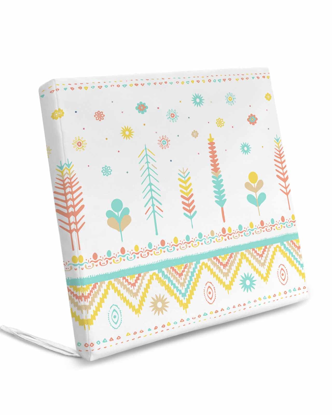 Homechoid Bohemian Flower Indoor Outdoor Couch Cushion Covers Replacement 4 Pack, Botanical Aqua Yellow White Minimalist Aztec Waterproof Chair Sofa Seat Cover with Ties 20x18x4