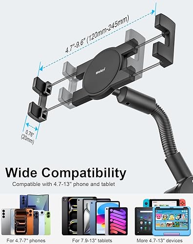 Miniatura 6 de Soporte para tableta de bicicleta con cuello de cisne, soporte para tableta de brazo ajustable para motocicleta, abrazadera de manillar de
