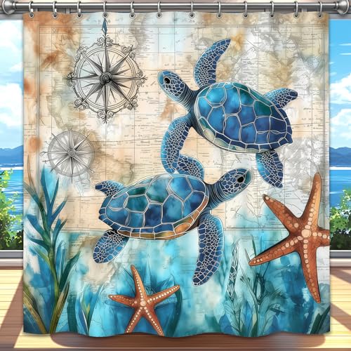 Dreamrflove Sea Turtle Shower Curtain Nautical Ttheme Ocean Bathroom Decor Tropical Sea Beach Summer Shower Curtain for Bathroom 72x72 Inch Proof Polyester Insulated Home Decor