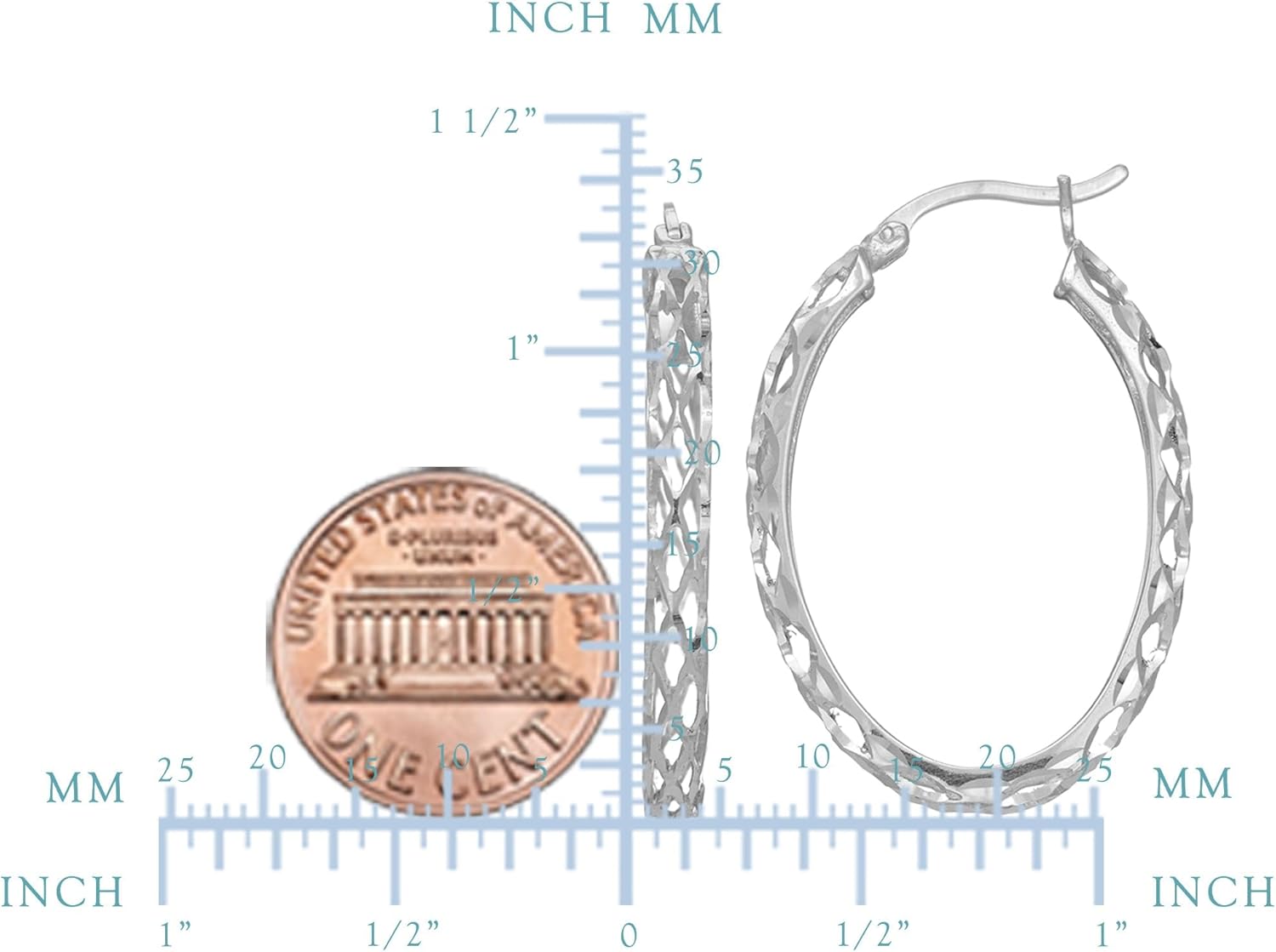 Sterling Silver Diamond Cut Weaved Oval Hoop Earrings, Diameter 30mm