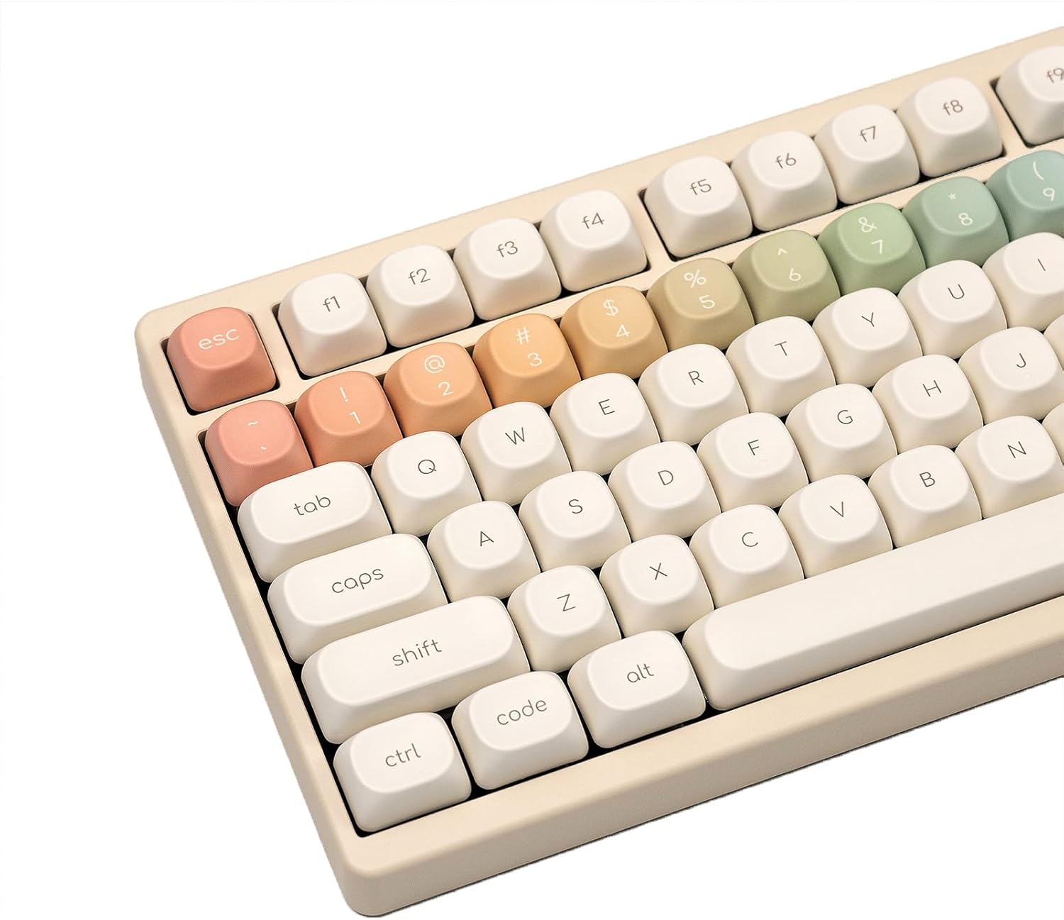 MOA Profile Keycaps, Rainbow PBT Keycap, Minimalist White Cute Round Keyboard Keycap, Dye-Sublimation Colorful Custom Key Cap for 61/64/68/84/87/100/104/108 Cherry MX Mechanical Keyboards(124 Keys)