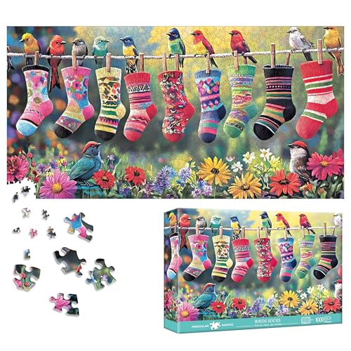 Bimkole Oiseaux Et Chaussettes Puzzle 1000 Pieces, Fleur Puzzle 1000 Pièces Adultes - Un Familial Divertissant Et Stimulant, Une Excellente Idée Cadeau,...