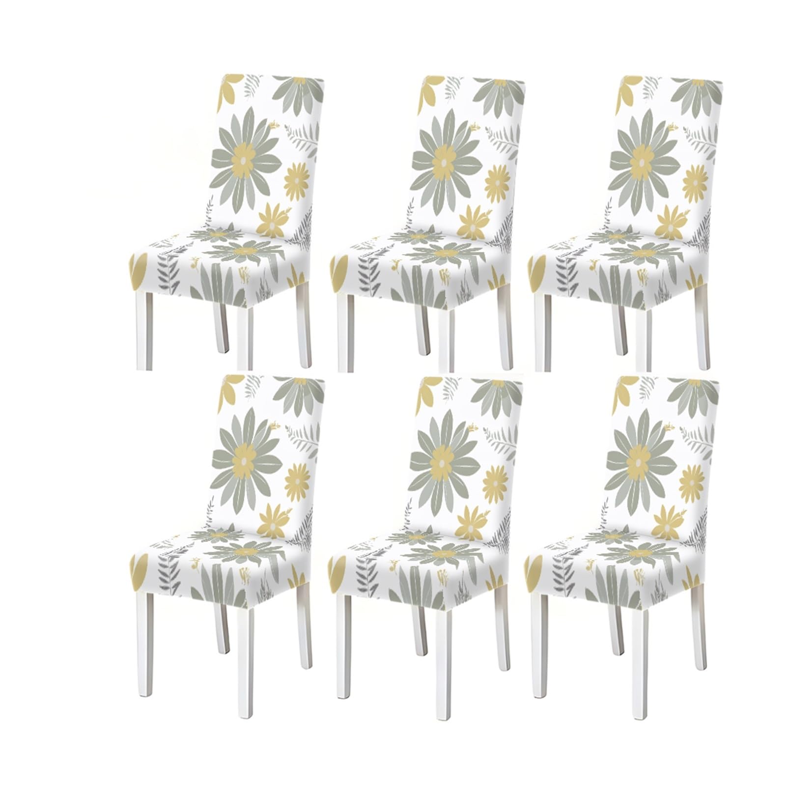 KXUAUV Minimalist Sage Green Yellow Daisy Floral Print Dining Chair Covers, Stretch Slipcovers For Home Kitchen Dining Room Party, 2/4/6PCS Seat Protectors for Restaurant Hotel Party(6PCSChair cover)