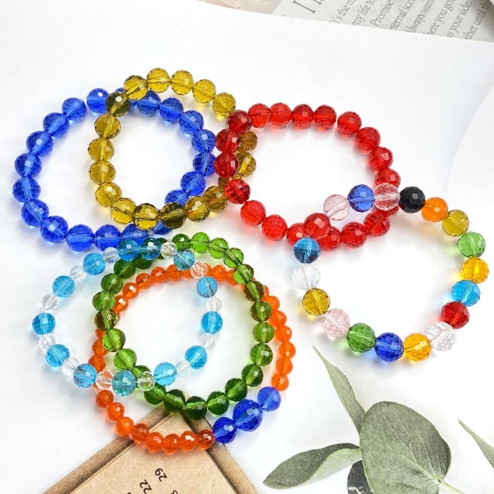 Dowarm 150PCS 6mm Round Crystal Glass Beads - Faceted Rondelle Spacers, Blue Color, For Jewelry Making & Crafts