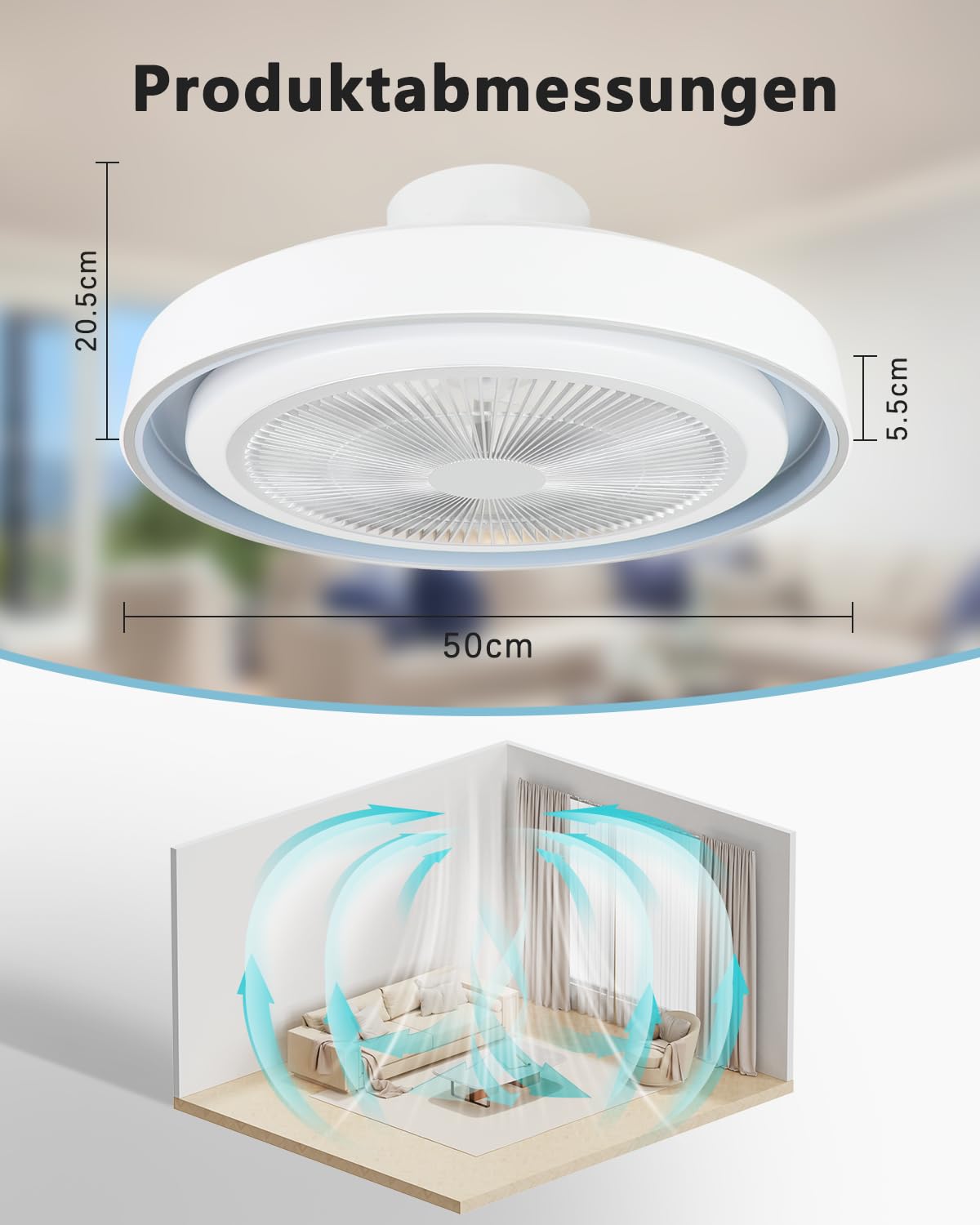 Homefire Deckenventilator mit Beleuchtung und Fernbedienung - Dimmbar LED | Deckenleuchte mit Ventilator Lampe Decke Leise Modern Deckenlampe 5 Flügeln Licht für Schlafzimmer Wohnzimmer