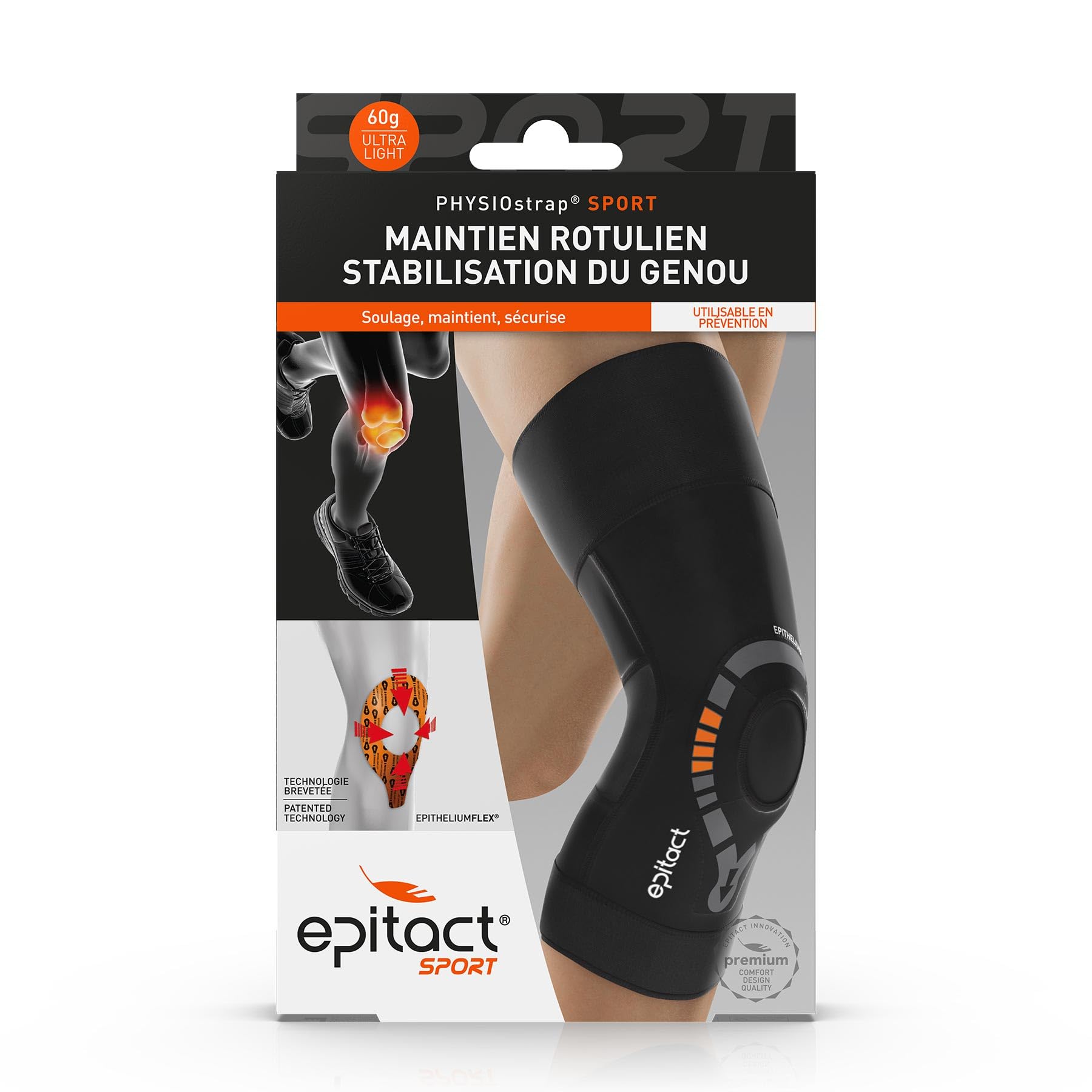 Epitact Genouillère Sport PHYSIOstrap® Syndrome Rotulien Tendinite Arthrose Fine Légère M