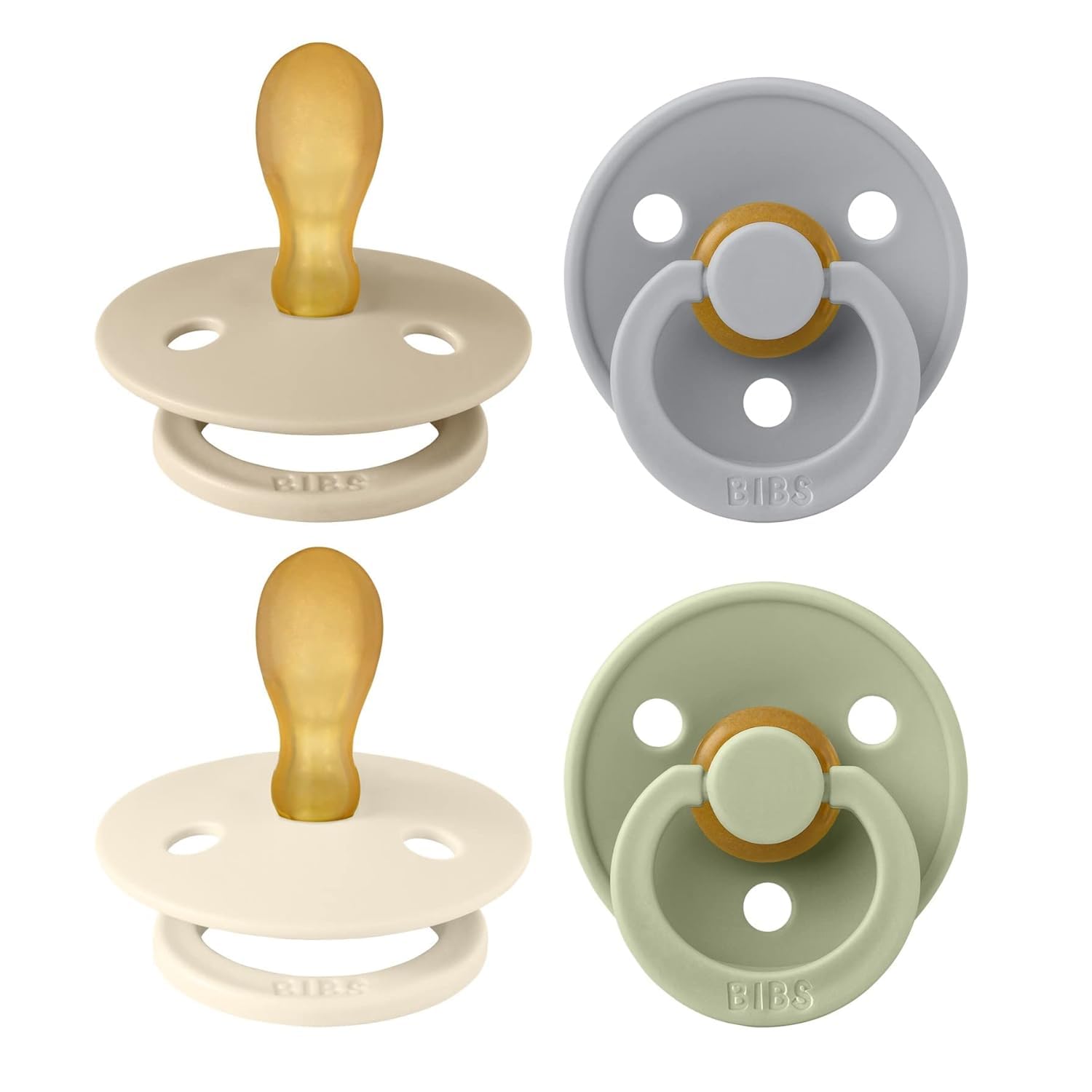 BIBS Colour Pacifier with Symmetrical Nipple| Natural Rubber Baby Pacifier | Set of 4 BPA-Free Soothers | Made in Denmark | Cloud Mix | Size 6-18 Months