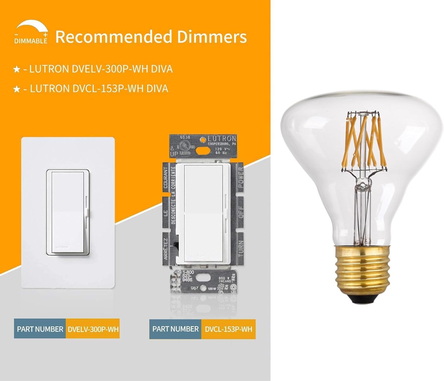 LED Vintage Edison Bulb, Dimmable, LED Flood Light Reflector, R80/BR30 8W (80W Equivalent), 750 Lumen, 2700K (Warm White), Medium Base E26, CRI 85+, 110-120v, Pack of 4 (Clear)