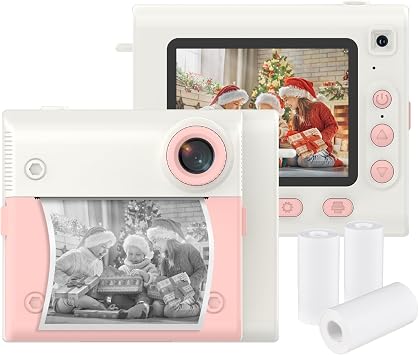 Kids Instant Print Camera 1080P Digital Video Camera Dual Lens 2.8 Inch IPS Screen Built-in Battery Photo Frames with 3 Rolls Thermal Printing Paper Birthday Festival Gift for Children