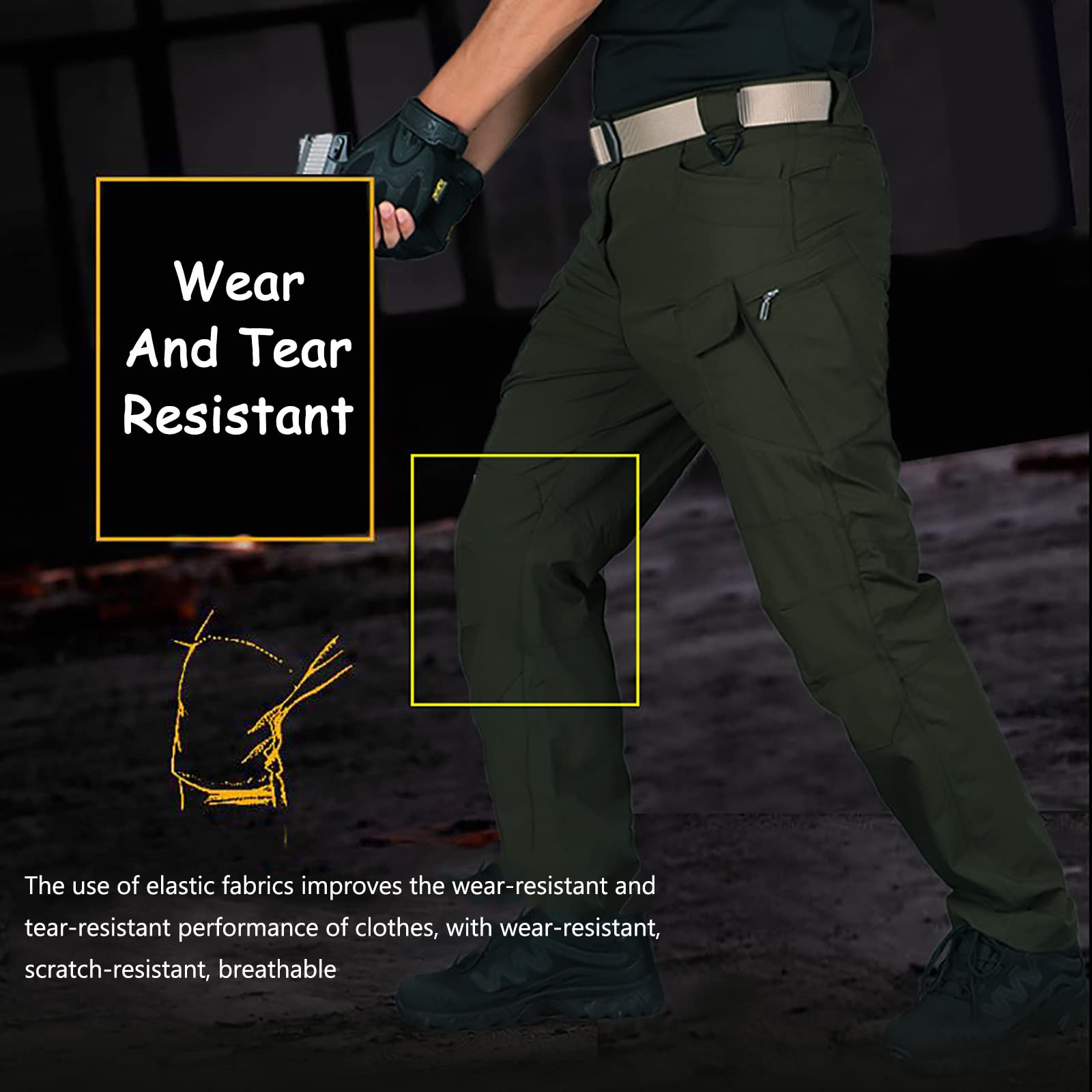 Pantalones de Combate Táctico para Hombre Antidesgarro Multibolsillos Pantalones Cargo Militares para Senderismo Caza Camping(Size:L,Color:Negro)