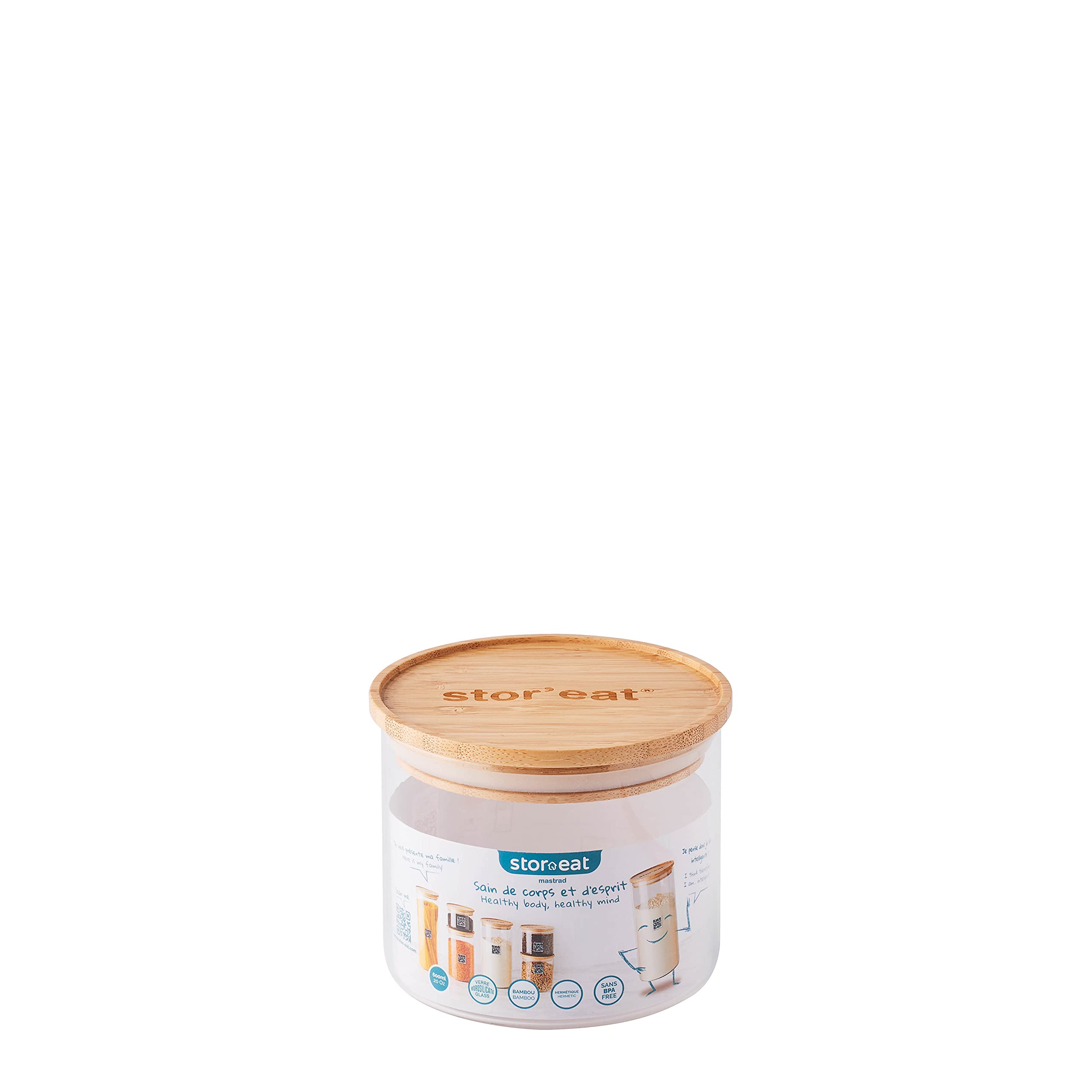 Barattolo Mastrad Stor'Eat 400 Ml In Vetro Borosilicato Con Coperchio In Bambù - Connesso All'App, Senza BPA