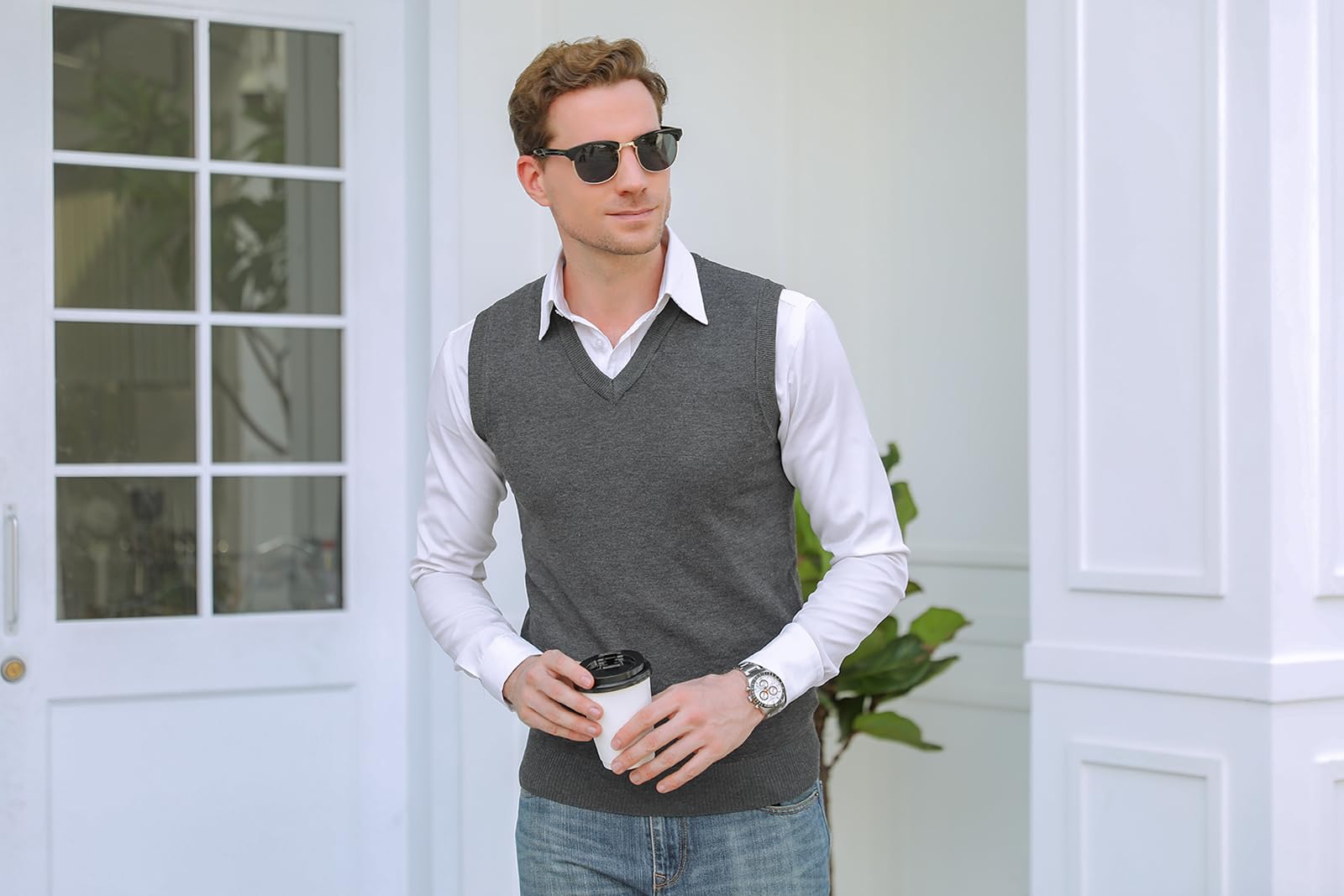 iClosam Gilet Maglione da Uomo Inverno Gilet V-Collo Cotone Casual Pullover Smanicato Maglia Sweater Felpa Men
