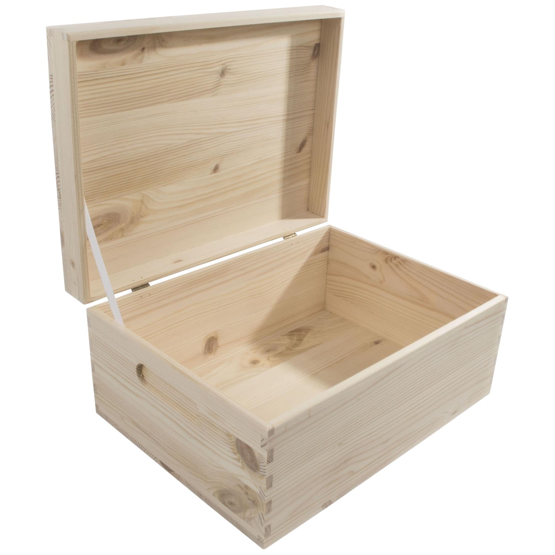 Woodeedoo Natural Pine Wooden Box With Hinged Lid – 33 X 25 X 15.5 Cm – Storage Chest With Etched Handles For Crafting Organisation Gift Wrapping Painting Memory Or Decorative Home Use