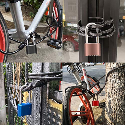 Image of 1 Pack disecu Heavy Duty 4 Digit Combination Lock, 2.5 Inch Long Shackle Outdoor Waterproof Padlock with Steel Cable for Bike, Gate, Fence (Black)
