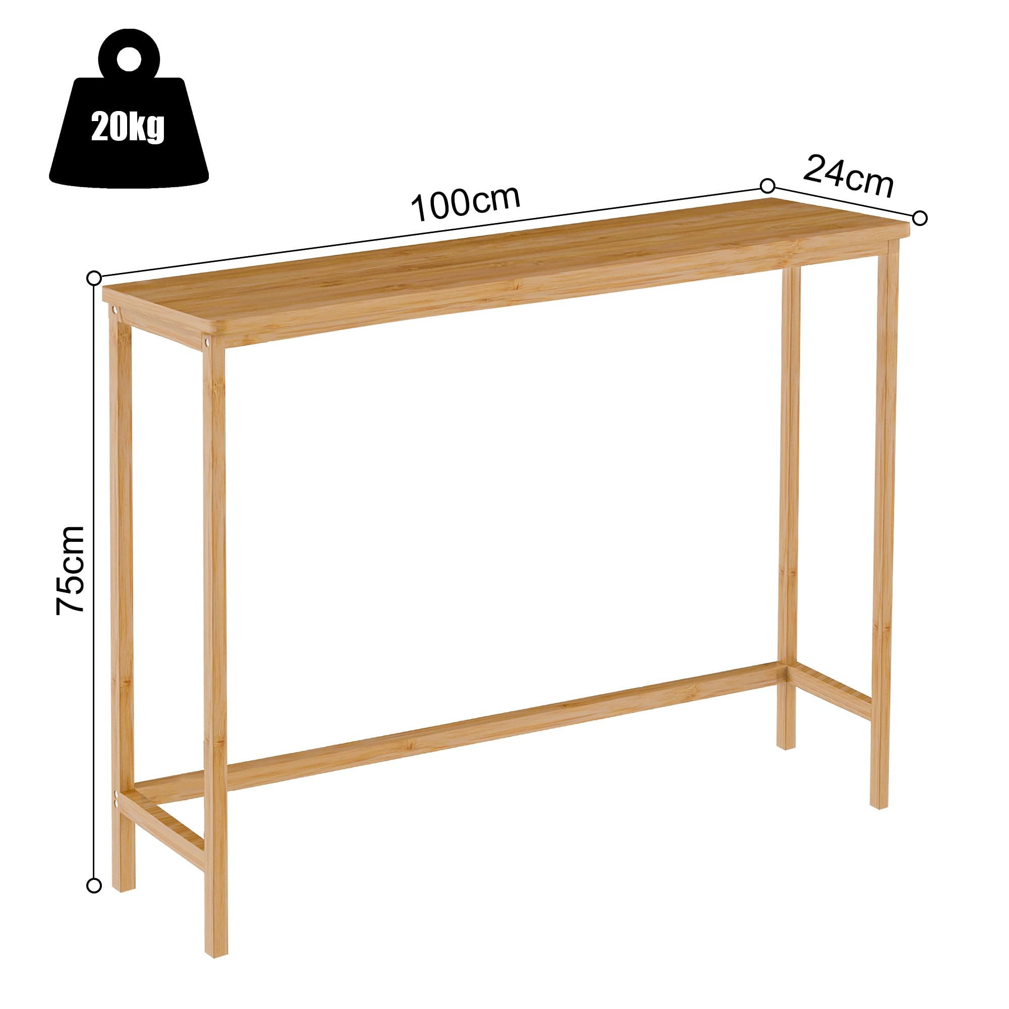 VASMIA Console Meuble, Table Console Fine en Bambou, Petite Table de Présentation, Table d’Entrée, Bout de Canapé, Table d'Appoint, pour Couloir, Entrée, Salon,Naturel