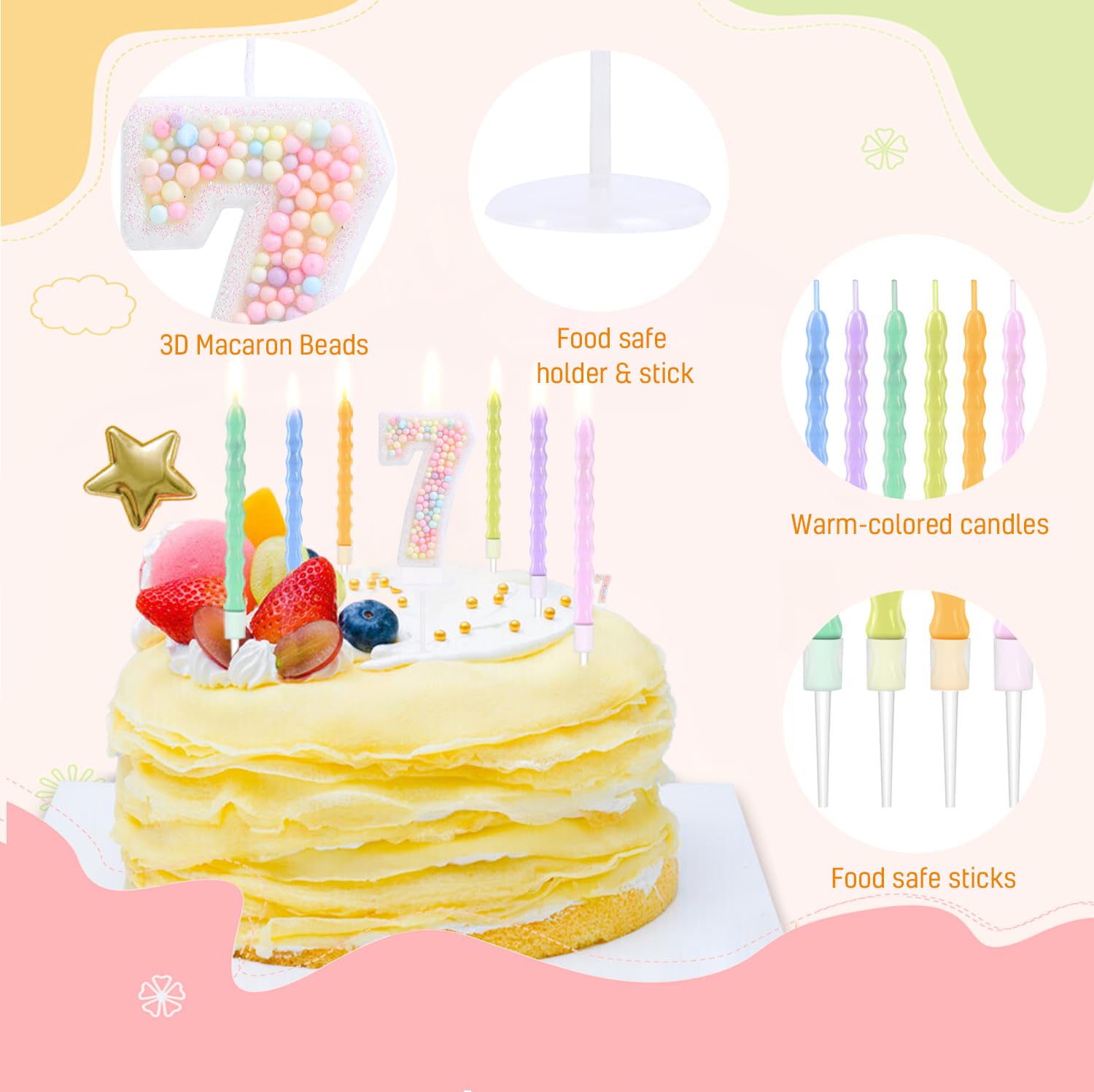 8 Geburtstagskerzen Mit Macaron-Glitzer & Perlen – 3D-Zahl 8 Für Kuchen, Mädchen, 8. Geburtstag
