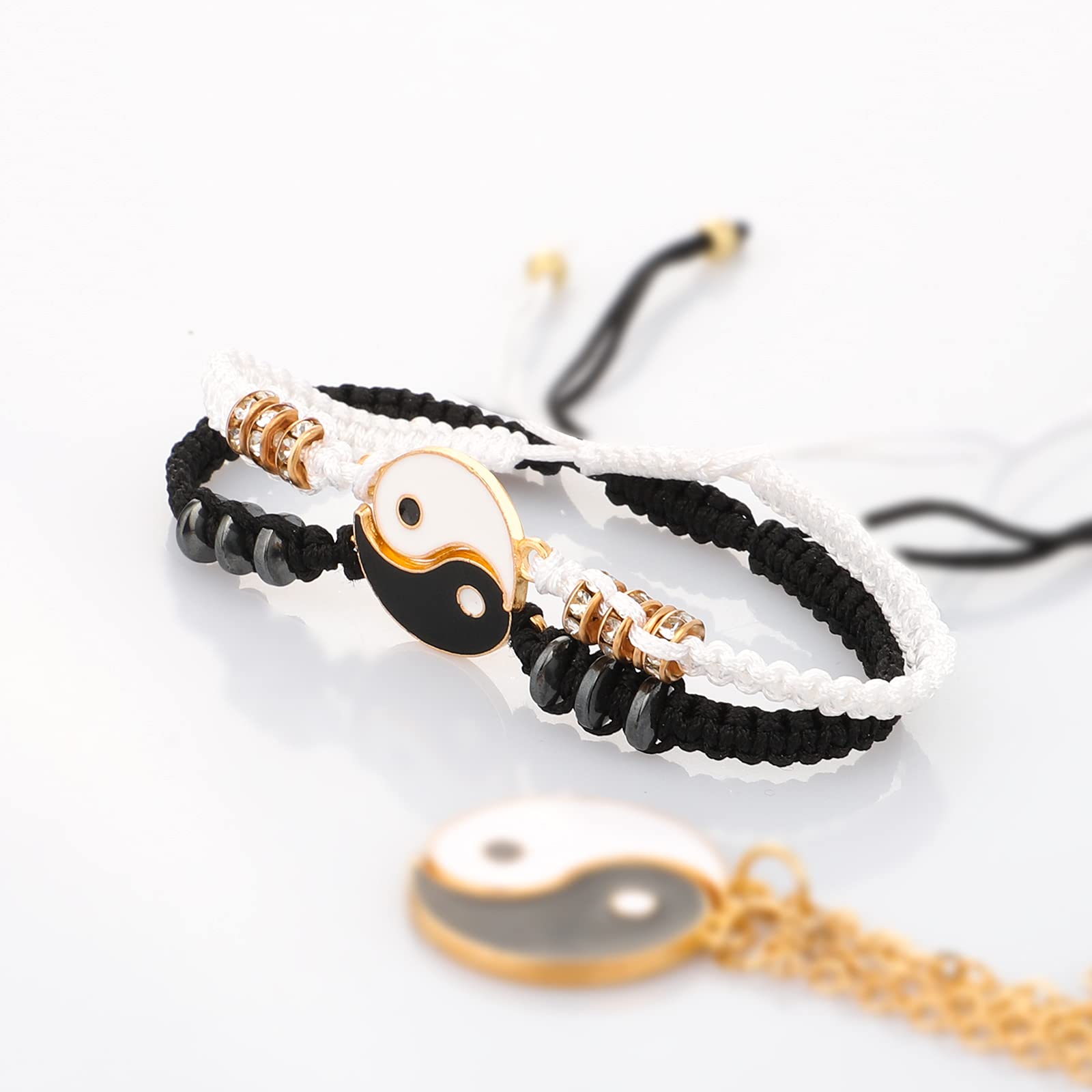 Best Friend Necklaces Bracelets for 2 Matching Yin Yang Adjustable Cord