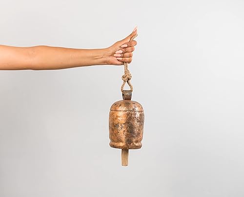 LIMBAD Campanas de vaca gigantes indias de metal enormes vintage hechas a mano con inspiración rústica para meditación, campana decorativa de vaca