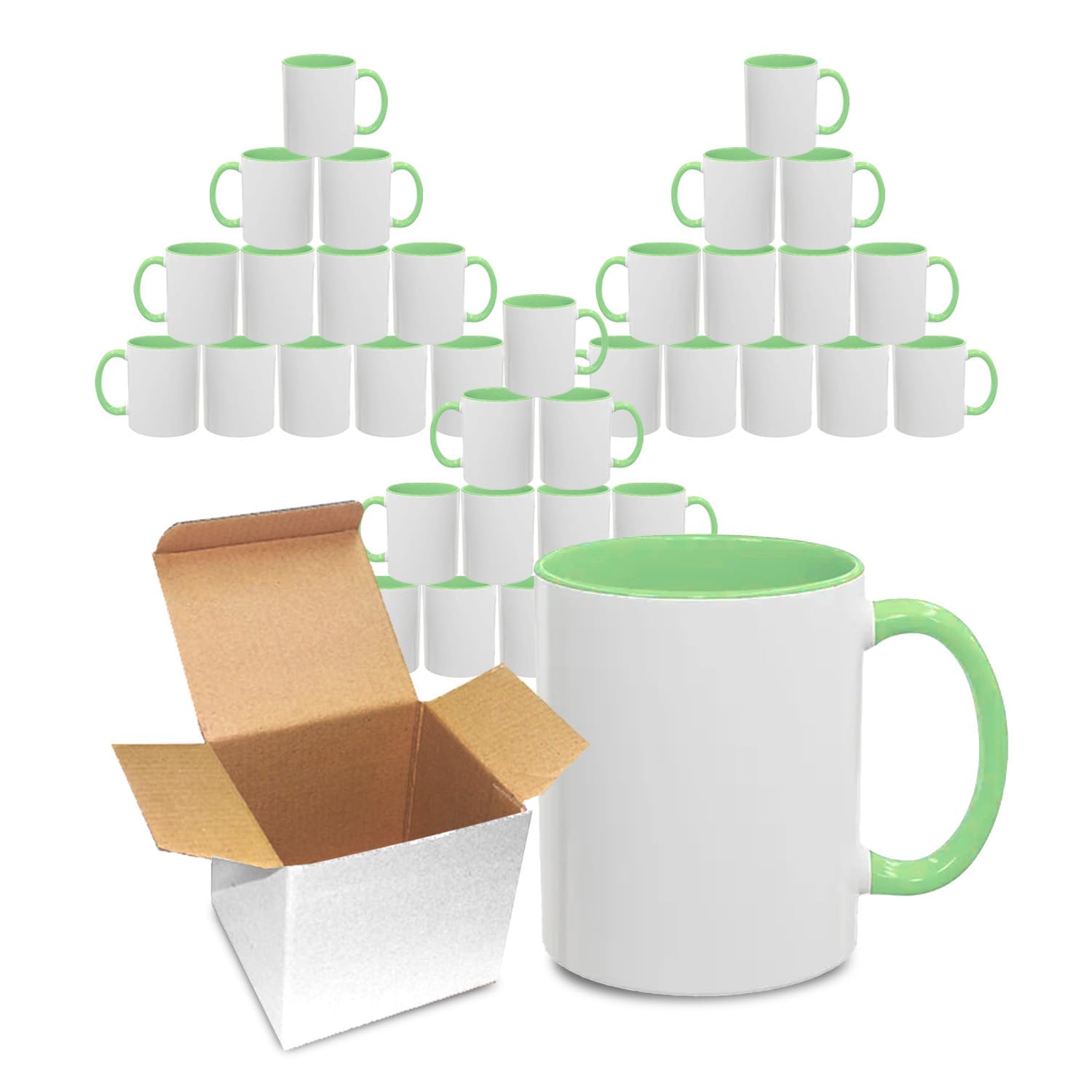 Sublimation Mugs 11oz Blank with Coloured Large Handle & Inner with Box | Durable, Ceramic Orca Finished Mugs Perfect for Custom & DIY Printing, for Loved Ones | Green Bulk Pack of 36 — image 1