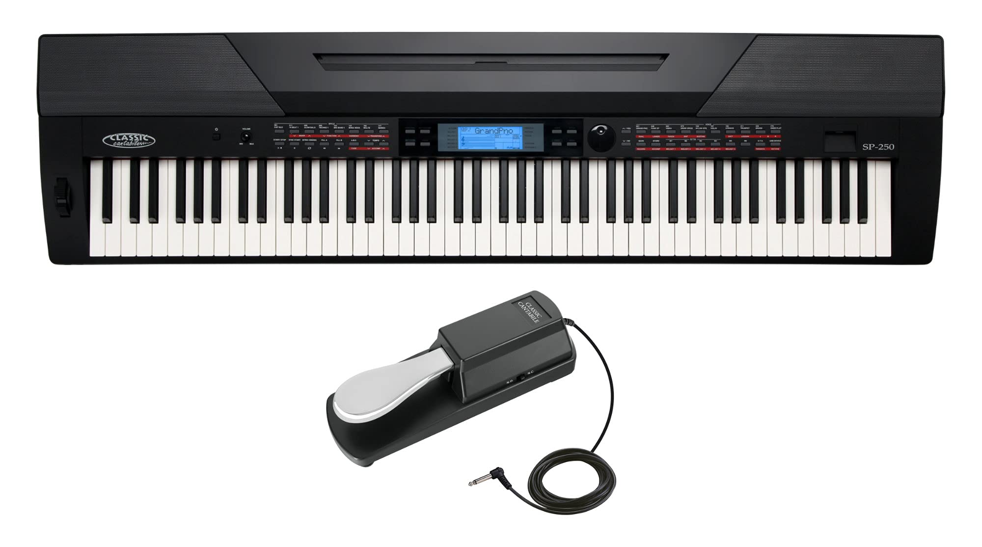 Classic Cantabile SP-250 BK Stagepiano schwarz SET inkl. Pedal, 600 Voices | 88 echte Hammertasten mit Anschlagdynamik, Max. Polyphonie: 128, 120 Songs inkl. 5 User Songs, 5 Demo, 48 Speicherplätze