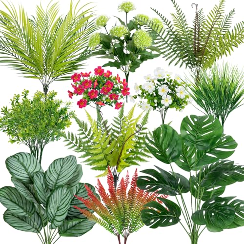 Besteek 20 Pcs Artificial Plants Outdoor Fake Greenery Stems Plants