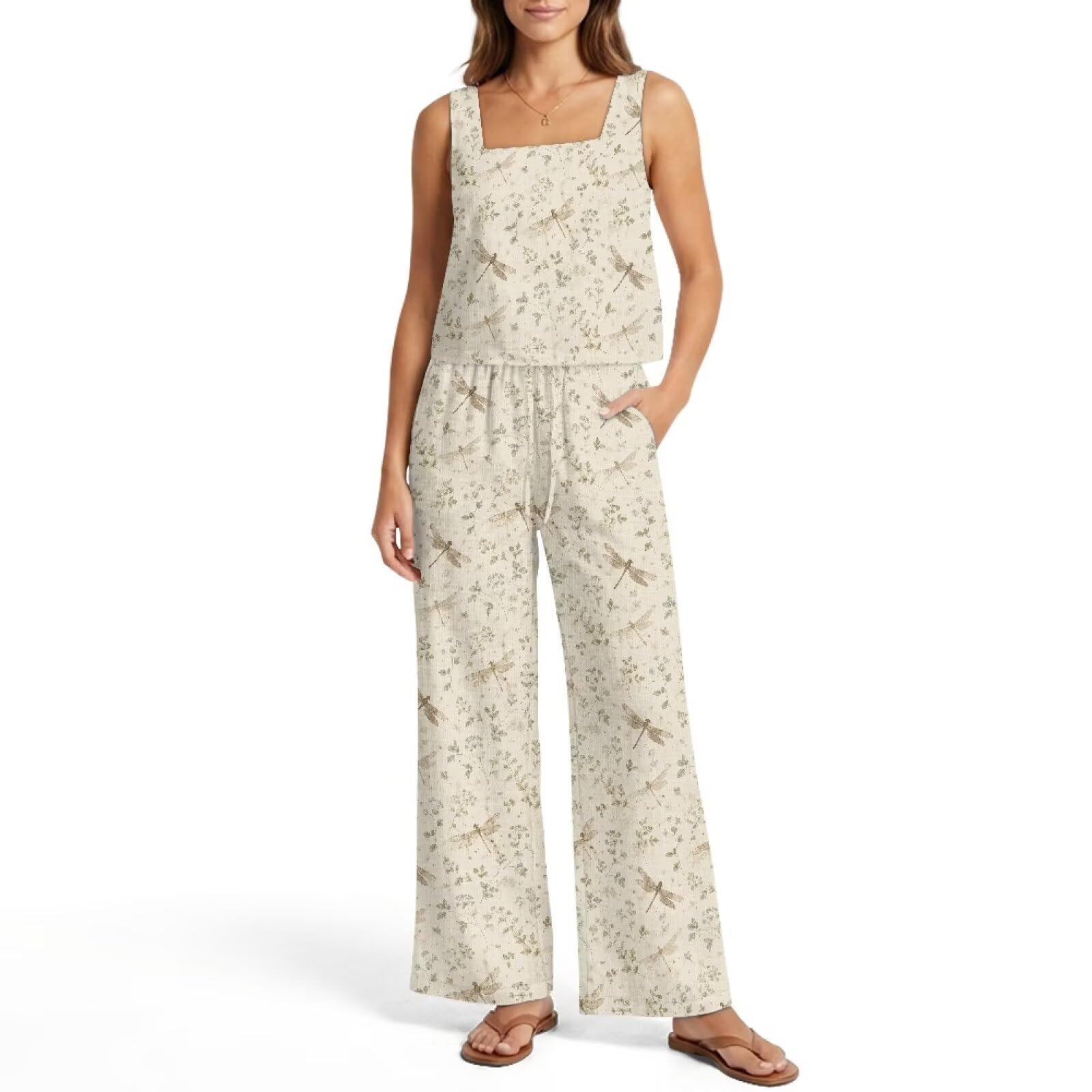 Xoenoiee Set di due pezzi da donna con canottiera e pantaloni, abiti estivi abbinati per spiaggia e vacanze