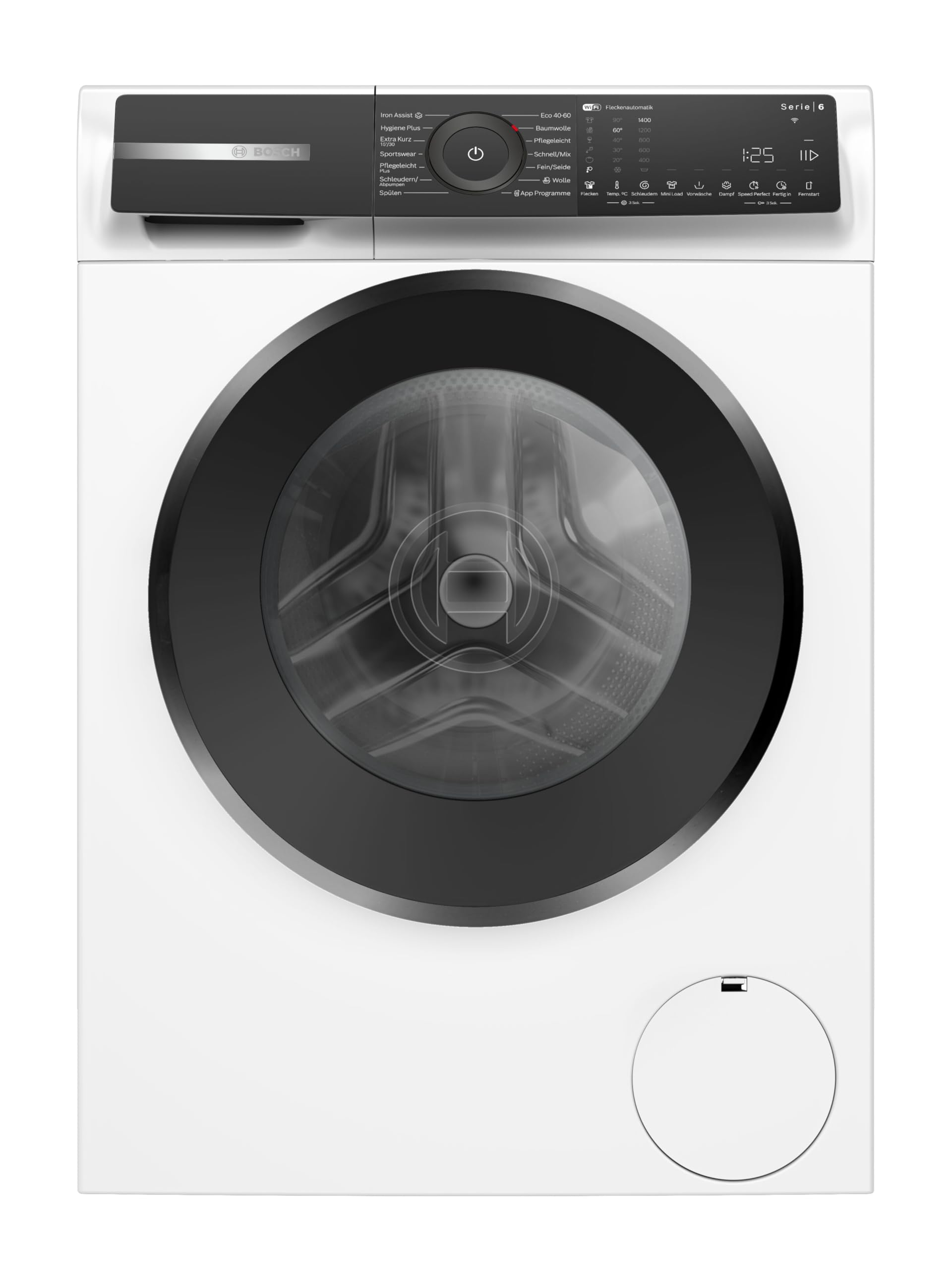 Bosch WGH244M40, Serie 6, Smarte Waschmaschine 9 kg, 1400 UpM, Fleckenautomatik, Iron Assist für weniger Falten, Mini Load, schneller Waschen mit Speed Perfect, Touch Bedienung, Nachlegefunktion