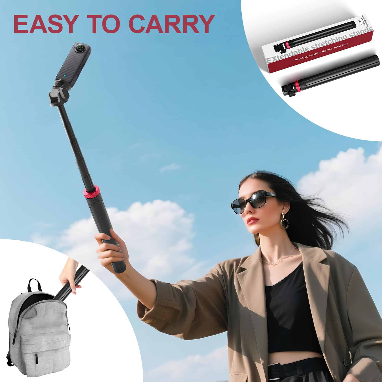 200cm Asaiy Selfie Stick Stativ Ausziehbar Leichtes Einbeinstativ