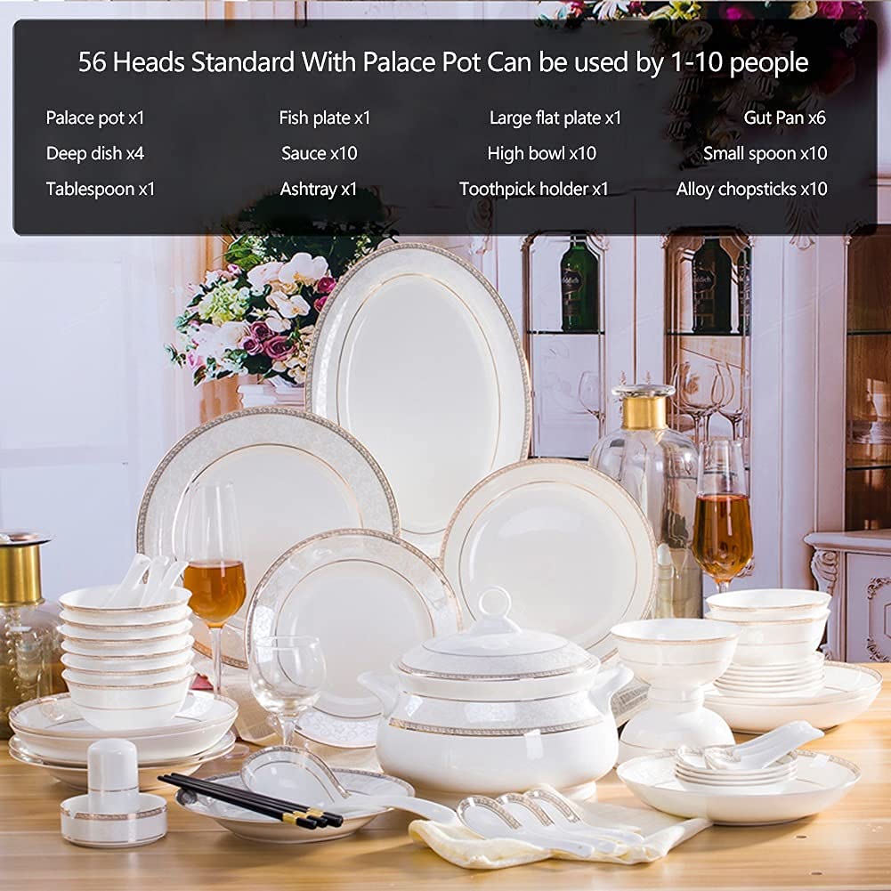 Elanze Designs Servizio per 4 persone, in porcellana metallizzata, 16 pezzi, piatti e ciotole, tazze in ceramica, colore bianco con dettagli dorati