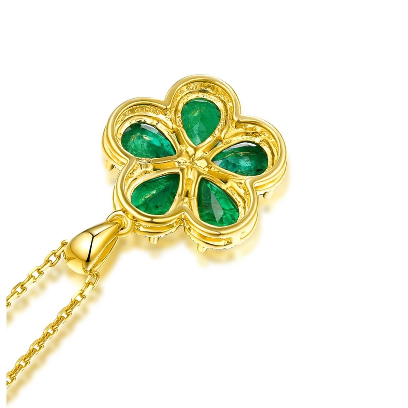 Ciondolo per Collana Oro Vera, Collana Fidanzati Donna con Smeraldo Sintetico 2 Carati e Diamante Sintetico, Gioielli Pietra Portafortuna