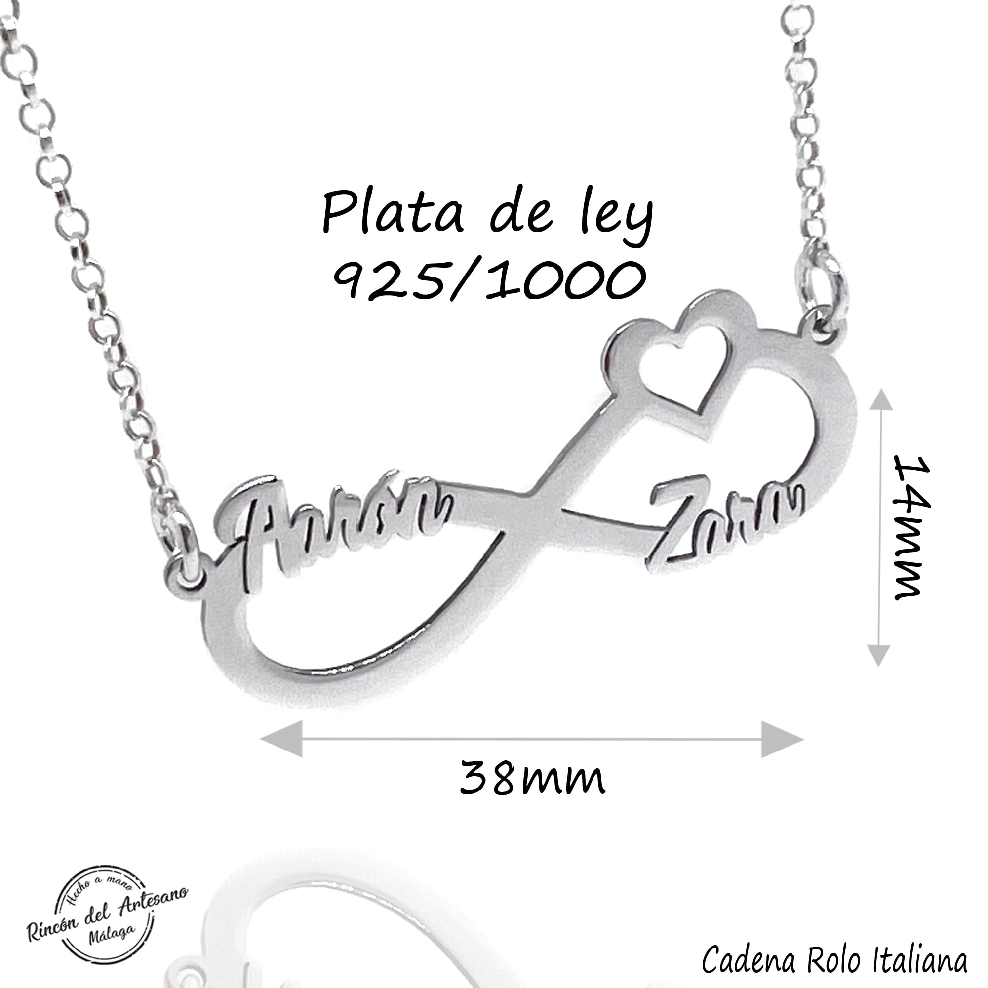 Collar Infinito con Nombres Personalizado en Plata de Ley 925/1000. Regalo Día de la Madre. San Valentin. Navidad-Personalizado
