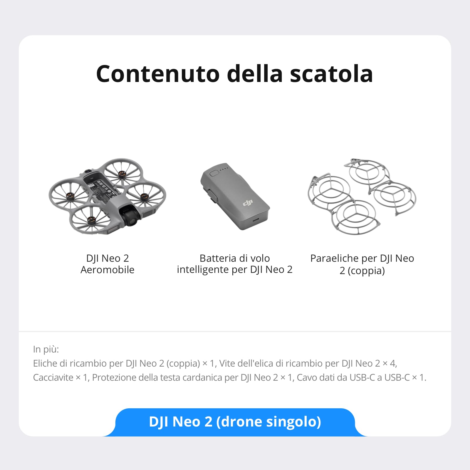 DJI Neo 2 (drone singolo), leggero e pieghevole, decollo e atterraggio dal palmo della mano, controllo con gesti, ActiveTrack, rilevamento omnidirezionale degli ostacoli, drone 4K per principianti