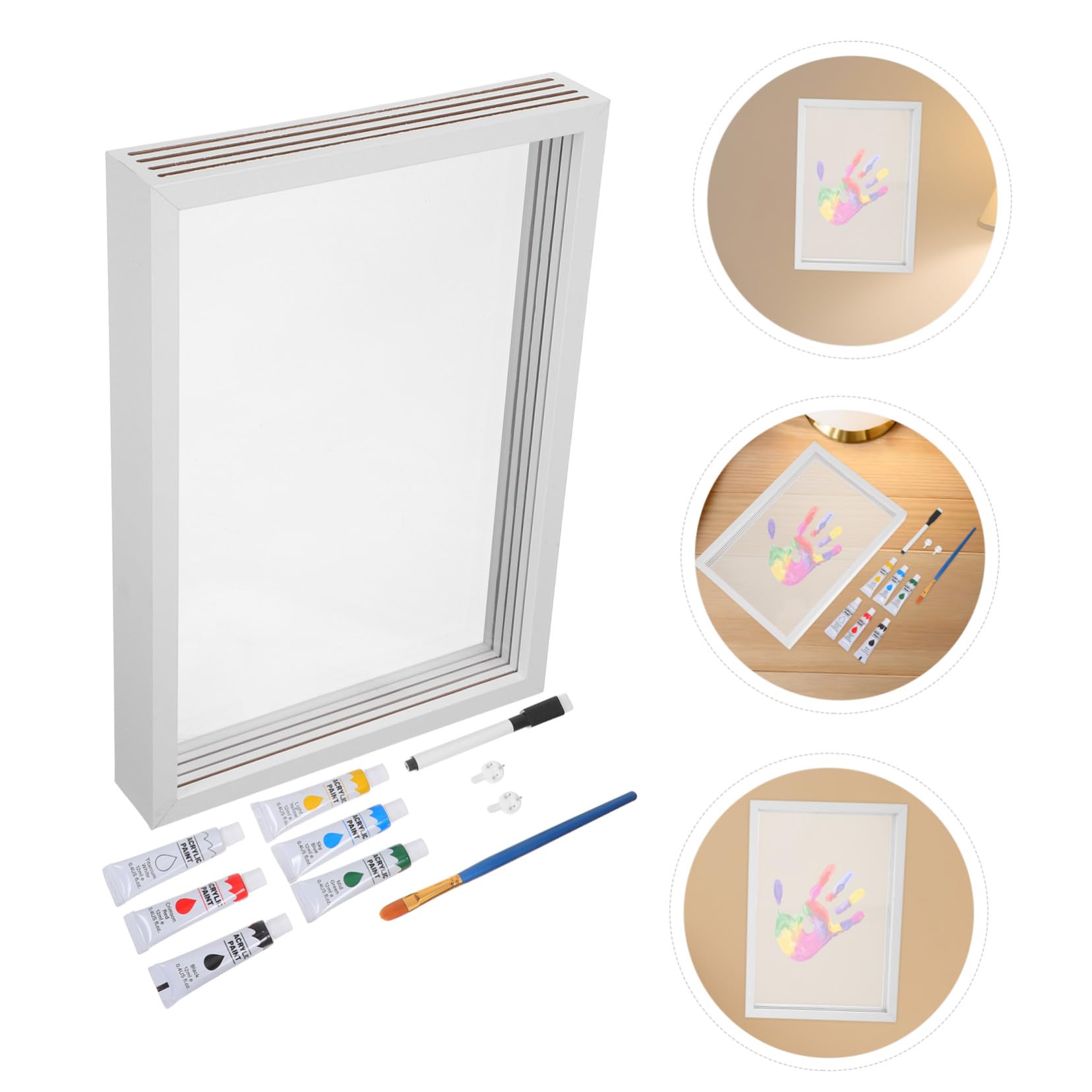 POPETPOP Kit Impronte di Mani Famiglia Cornice Legno per Ricordi Kit Calchi Mani Cornice Foto Ragazzo Ragazza Ragazza Scatola Esposizione Famiglia