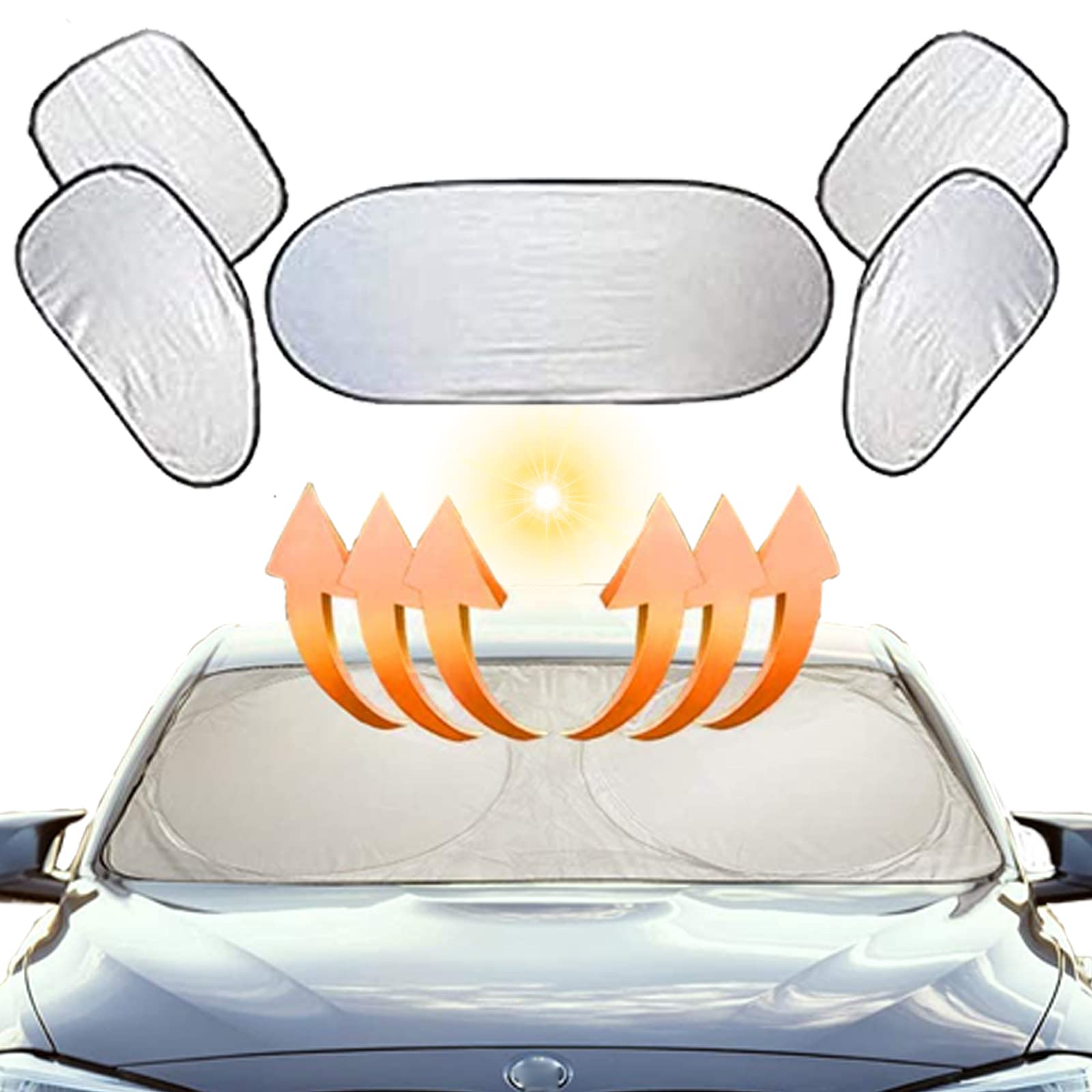 FGen Parasol De Coche, 6 Pcs Parasol Coche Bebec,Parasol Parabrisas Coche Protector Solar,para Delantera Parasol de Coche Plegable Reduce Calor Aislado y Radiación UV, Fácil Instalación