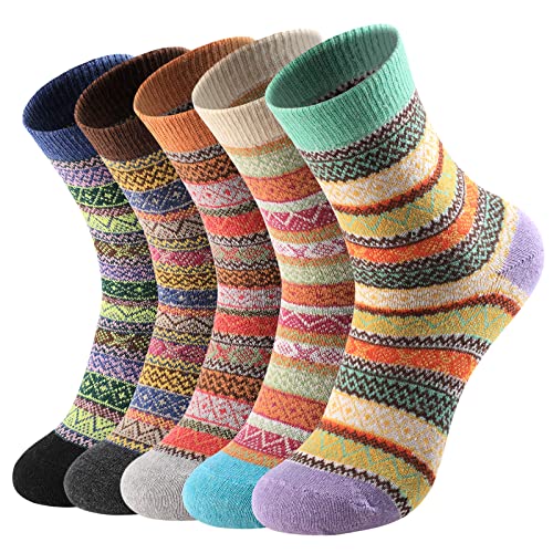 Nimalpal 5 Pairs Wool Socks - Crew Socks for Women Men Wool Socks Boot Socks for Women Super Soft Hiking Socks Women, Thick Knit Cabin Cozy Socks Warm Long Socks for Women