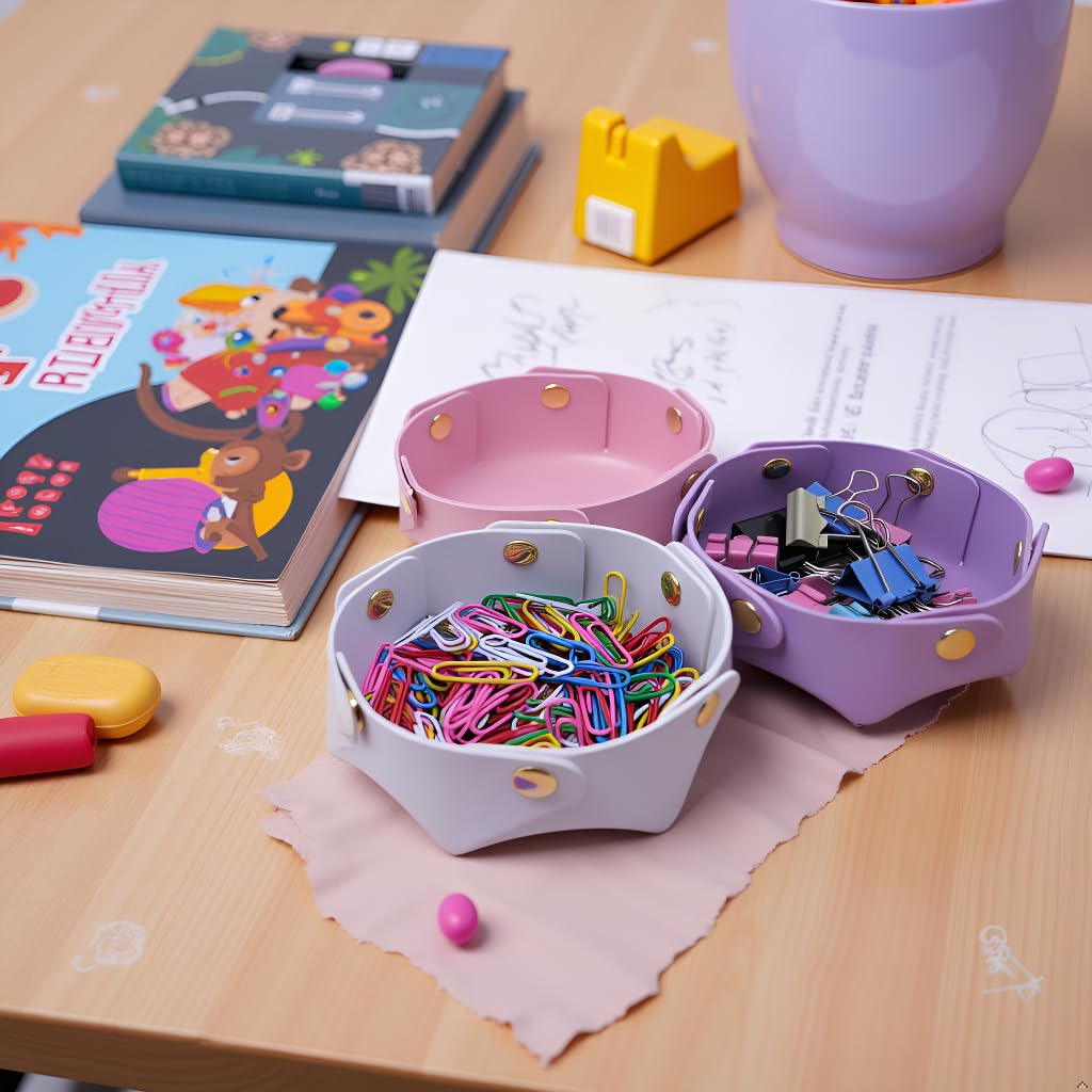 3 Stück niedliche und stilvolle Büroklammer-Halter, weiß/lila/rosa, Büroklammer-Halter für den Schreibtisch, funktionaler Büro-Organizer für Binder-Clips, dekoratives Arbeitsplatz-Accessoire für