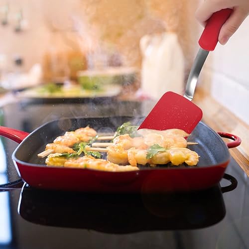 Miniatura 6 de 2 espátulas de silicona, giratorias de espátula de silicona, resistentes al calor, utensilios de hornear para peces, huevos, panqueques, wok (negro,