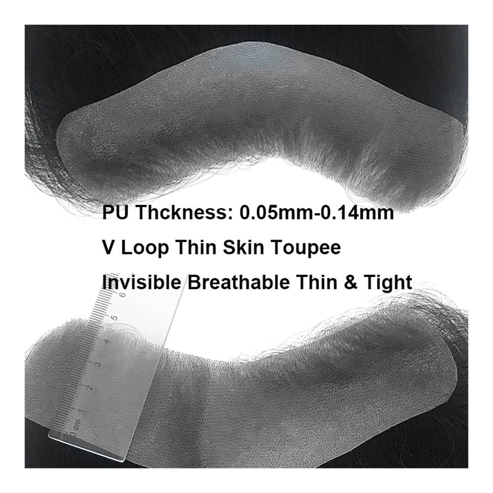 Peluca de cabello humano for hombre, 15 cm, forma de V, 0,05-0,14 mm, base de PU fina. Suave y Transpirable(Toupee With Tape,5x17cm)