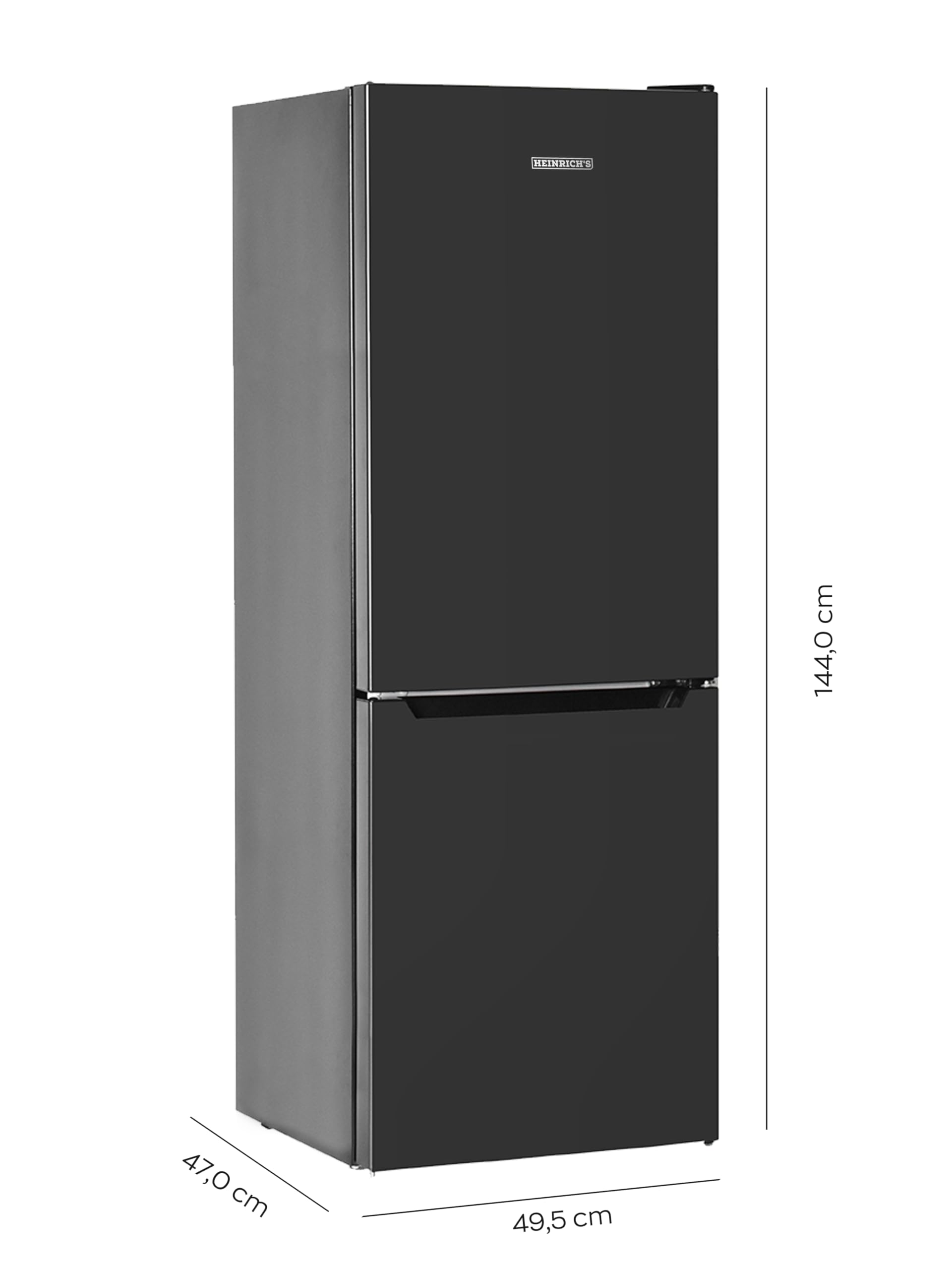 Heinrich´s Kühlgefrierkombination mit 157 L Gesamtvolumen, 109 L Kühlvolumen 48 L Gefriervolumen, LED Beleuchtung, Türanschlag wechselbar, verstellbare Füße, leise 39 dB, große Tiefkühlboxen, schwarz