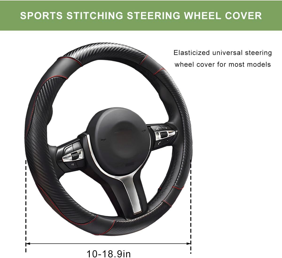 Car Steering Wheel Cover, 15 Inch Leather Stitching Elastic Anti-Slip Steering Wheel Protector, Breathable Comfortable Steering Wheel Cover Universal for Most Vehicles (Black) - Image 2