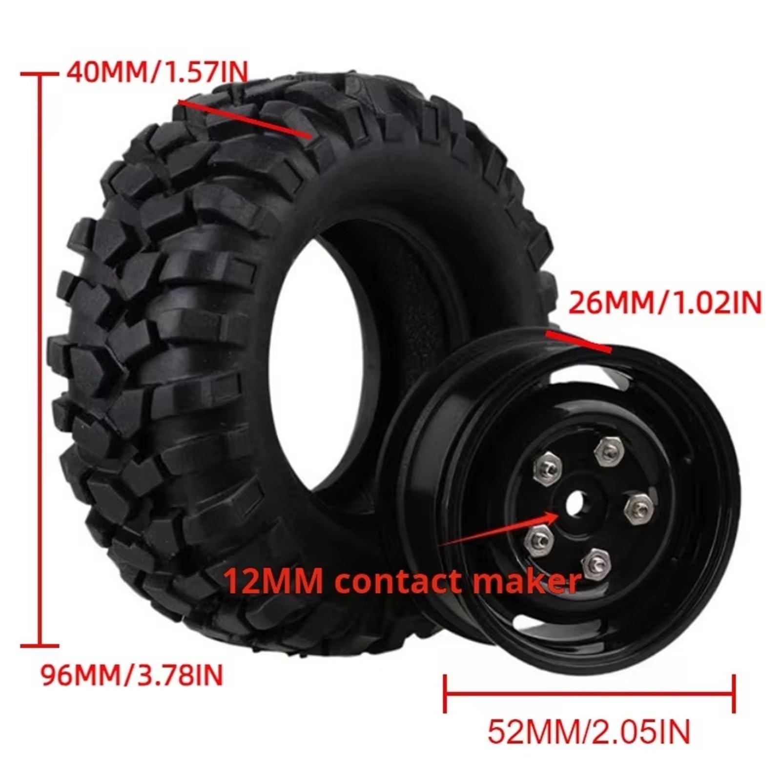 Per Hsp Per Redcat Per Traxxas Per Axial Per Scx10 90046 4wd 4 Pezzi 96mm 1.9 Pollici Cerchione In Gomma Pneumatico Beadlock Per 1/10 Rc Crawler Car Ruote