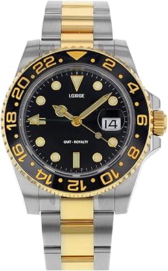 Lgxige Mens Automatic Mechanical GMT Diving Watch, Luminous Luxury, 41 mm Case, Wrist Watch, Two Tone Gold Submariner