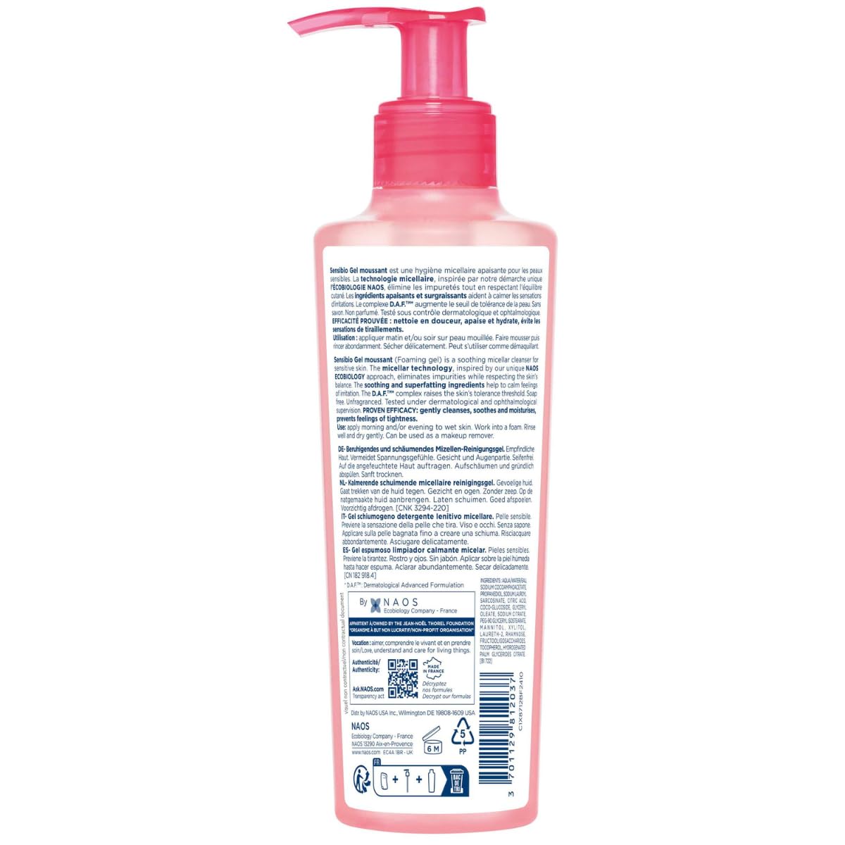 BIODERMA Sensibio Foaming Gel - Detergente Micellare Lenitivo - Pulisce Viso e Occhi - Pelle Sensibile - Rinforza l'Idratazione Naturale - Flacone a Pompa da 200 ml